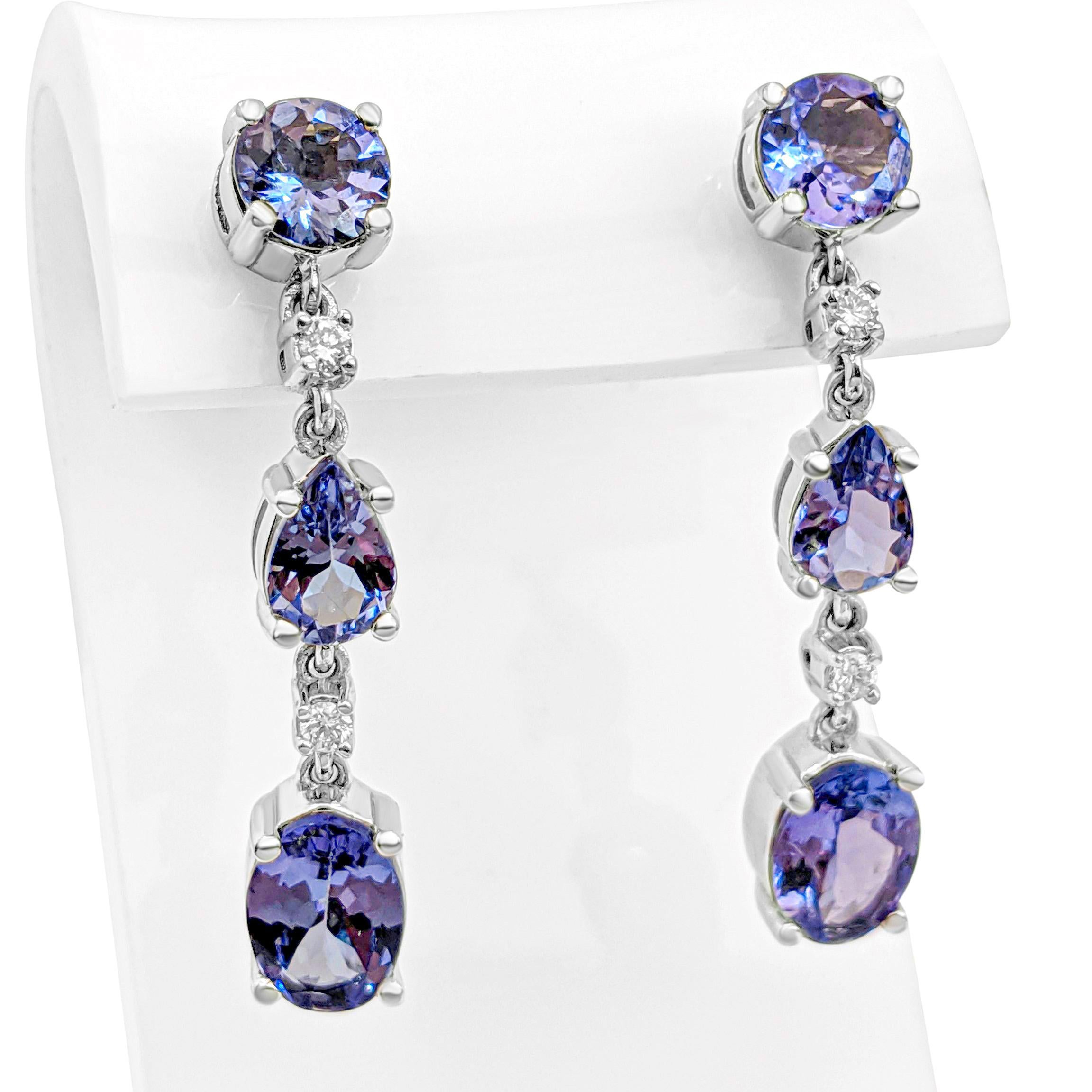 Art Deco $1 NO RESERVE!  3.18cttw Tanzanite & 0.10 Ct Diamonds - 14k White gold Earrings