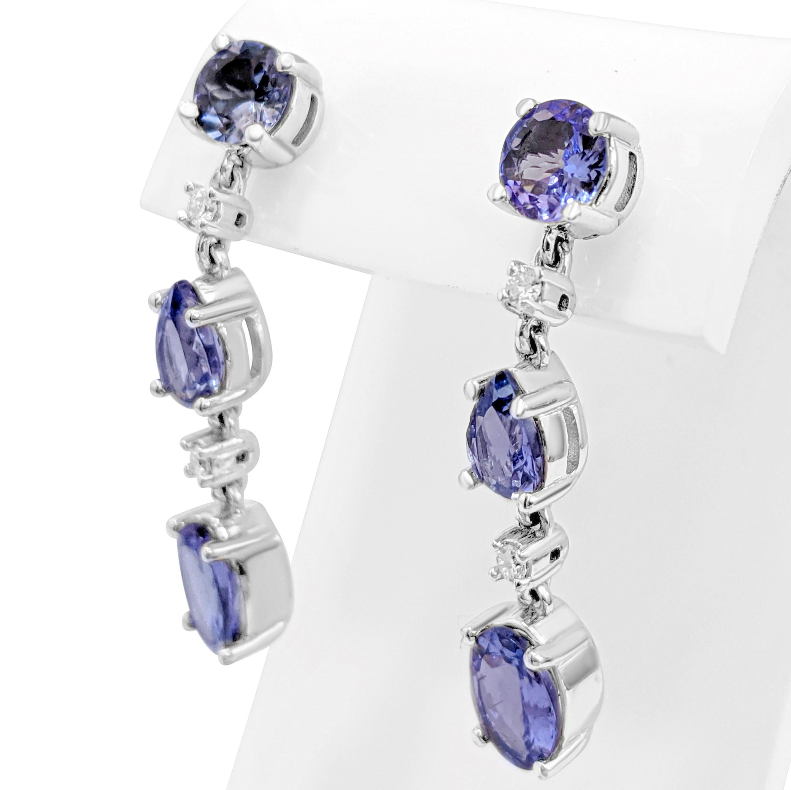 $1 NO RESERVE!  3.18cttw Tanzanite & 0.10 Ct Diamonds - 14k White gold Earrings In New Condition In Ramat Gan, IL