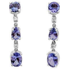 $1 NO RESERVE!  3.18cttw Tanzanite 
0.10 Ct Diamonds - 14k White gold Earrings