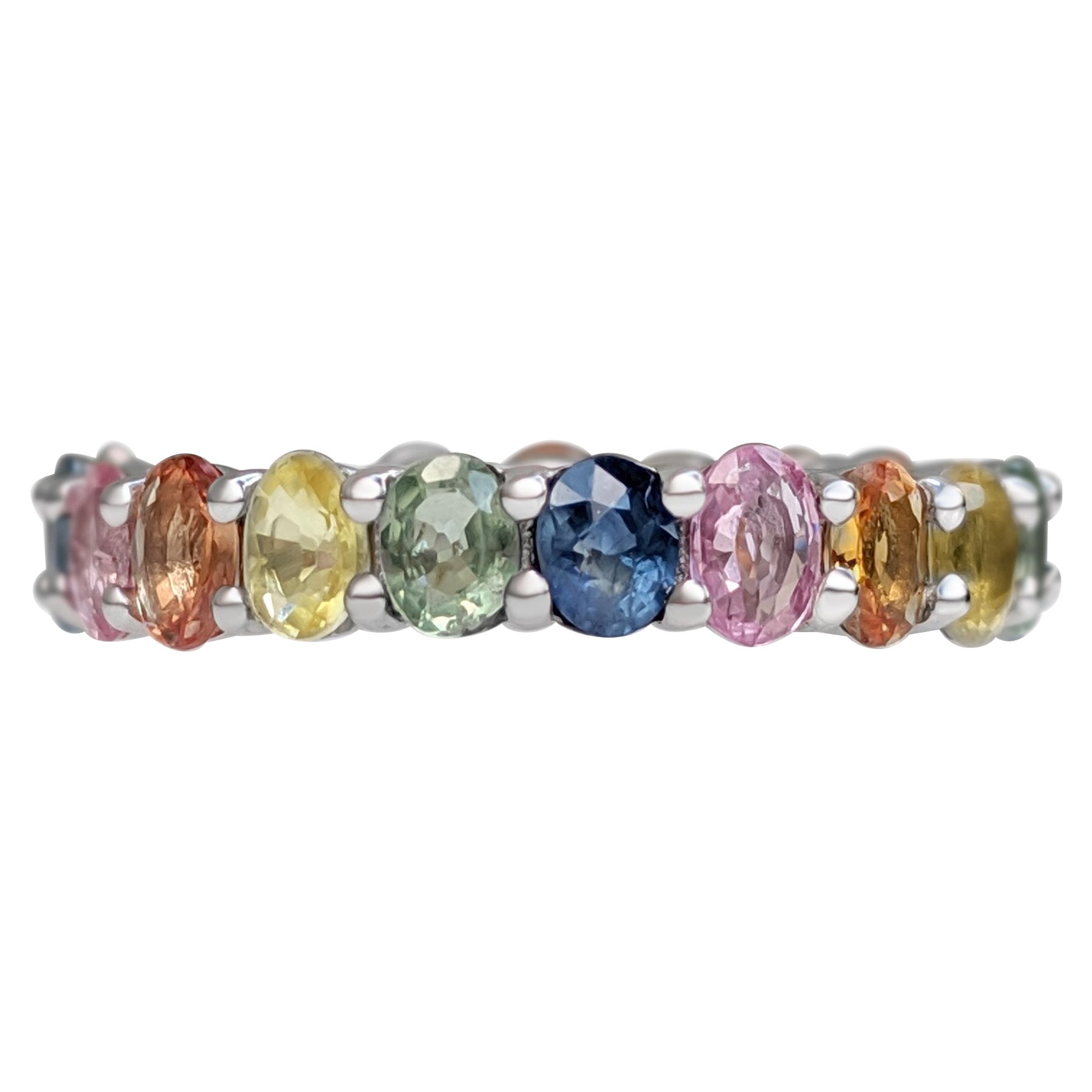 $1 NO RESERVE! Eternity-Ring mit 4,10 Karat Saphir - 14 kt. Weißgold-Ring