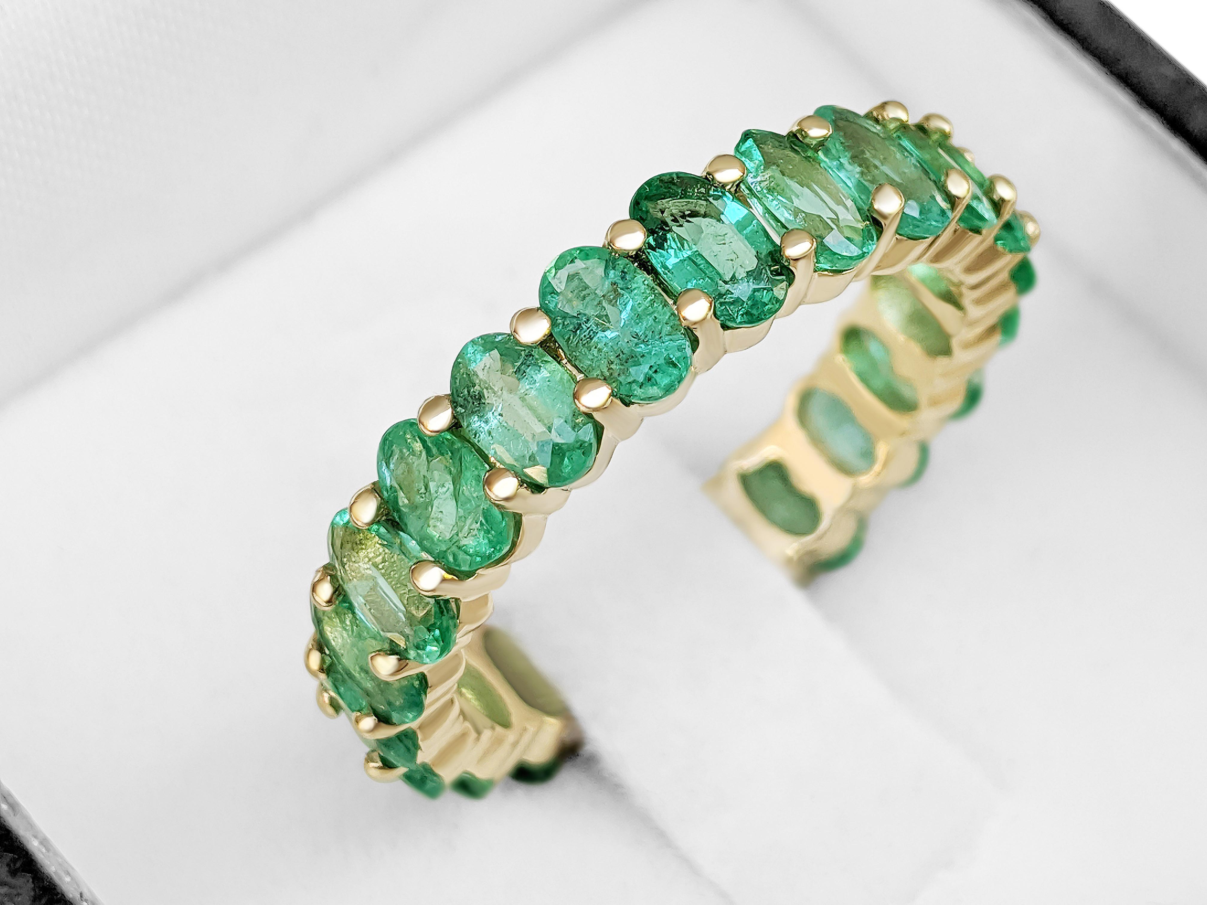 $1 NO RESERVE!   4.38cttw Natural Emeralds Eternity Band - 14k Yellow Gold In New Condition In Ramat Gan, IL