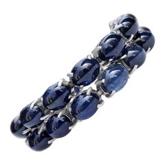 $1 No Reserve! - 44.92cttw Natural Sapphire Tennis, 14k White Gold Bracelet