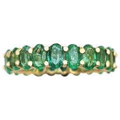 5.35 yellow $1 NO RESERVE! - 5.35cttw Emeralds Eternity Band - 14K Yellow Gold Ring