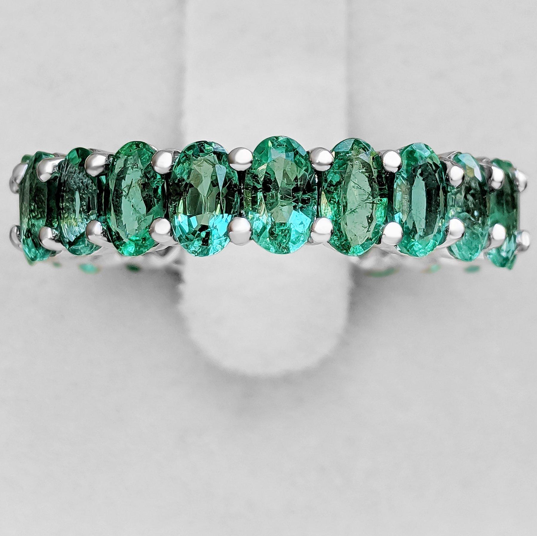 $1 NO RESERVE! 5.73 cttw Natural Emeralds Eternity Band - 14k White Gold 1