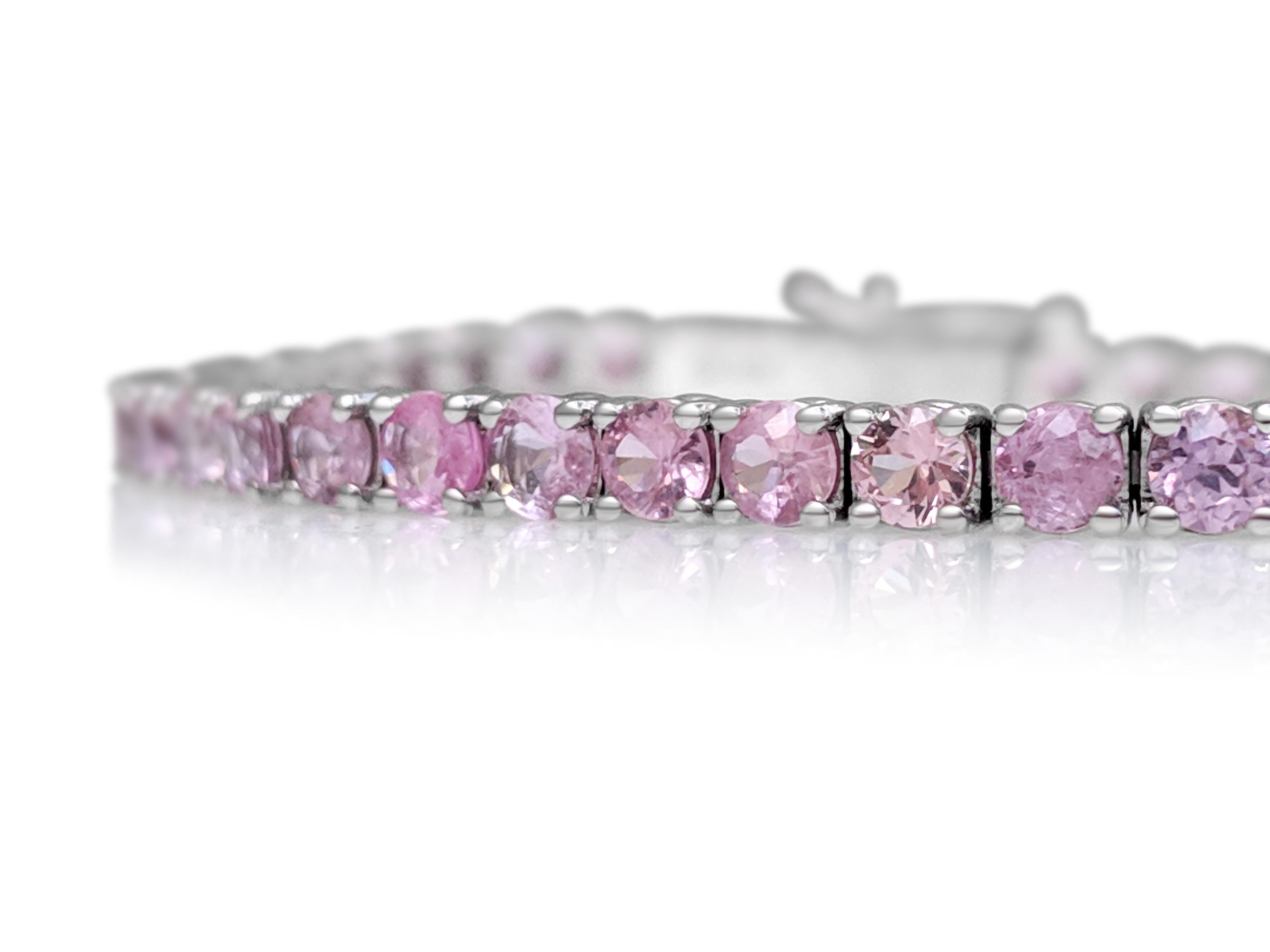 Round Cut $1 NO RESERVE! 6.08 Carat Sapphire Tennis Riviera - 14 kt. White Gold Bracelet