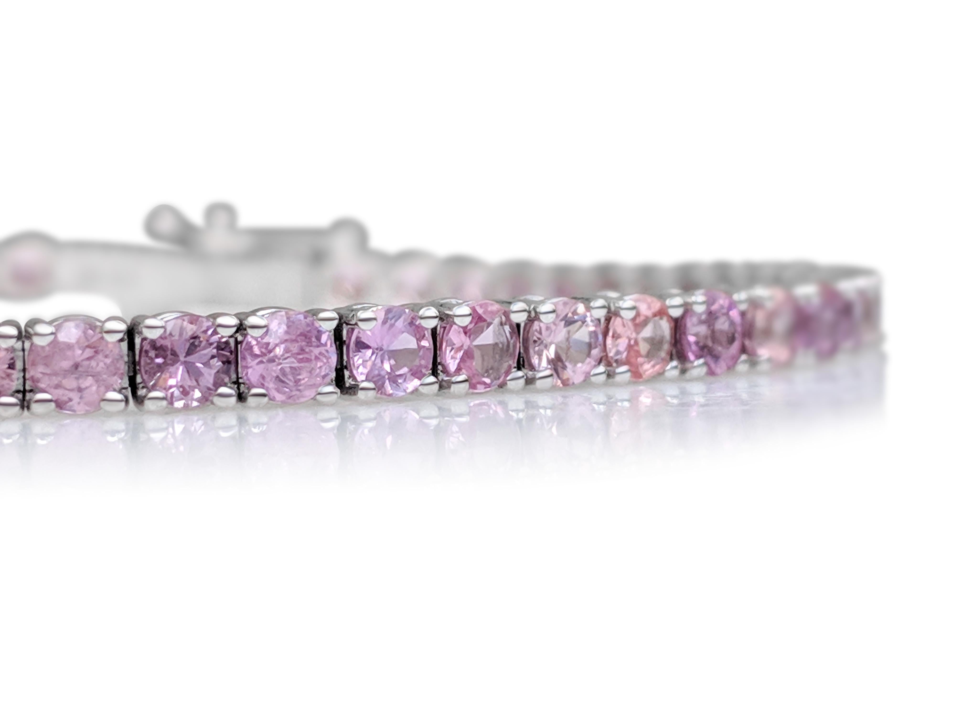 $1 NO RESERVE! 6.08 Carat Sapphire Tennis Riviera - 14 kt. White Gold Bracelet In New Condition In Ramat Gan, IL