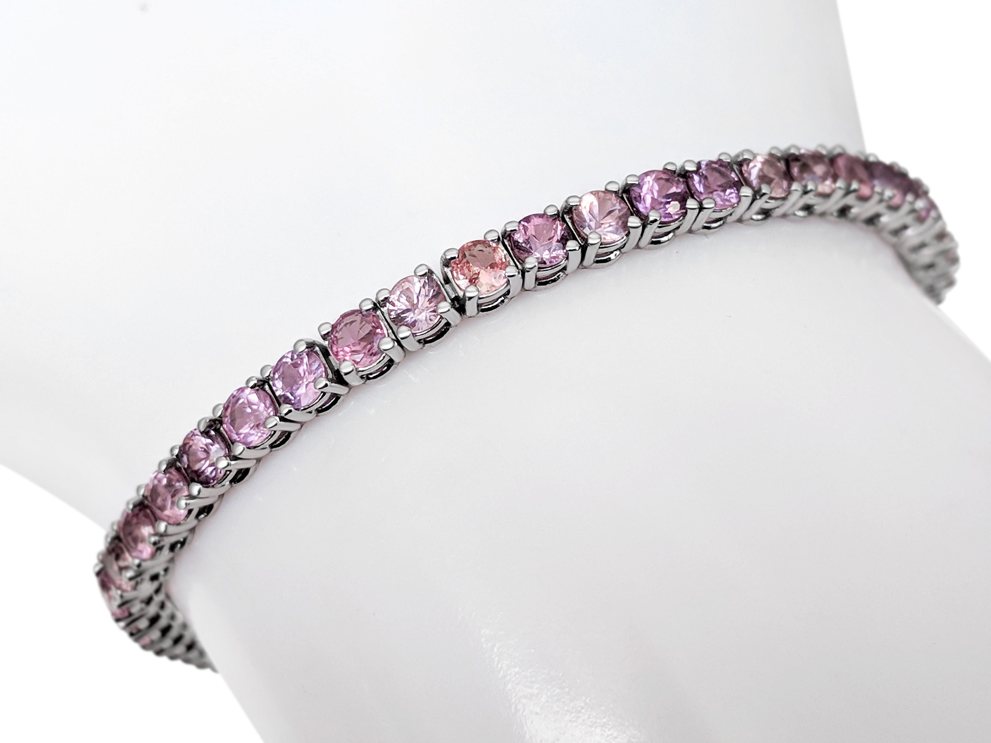 $1 NO RESERVE! 6.08 Carat Sapphire Tennis Riviera - 14 kt. White Gold Bracelet 1