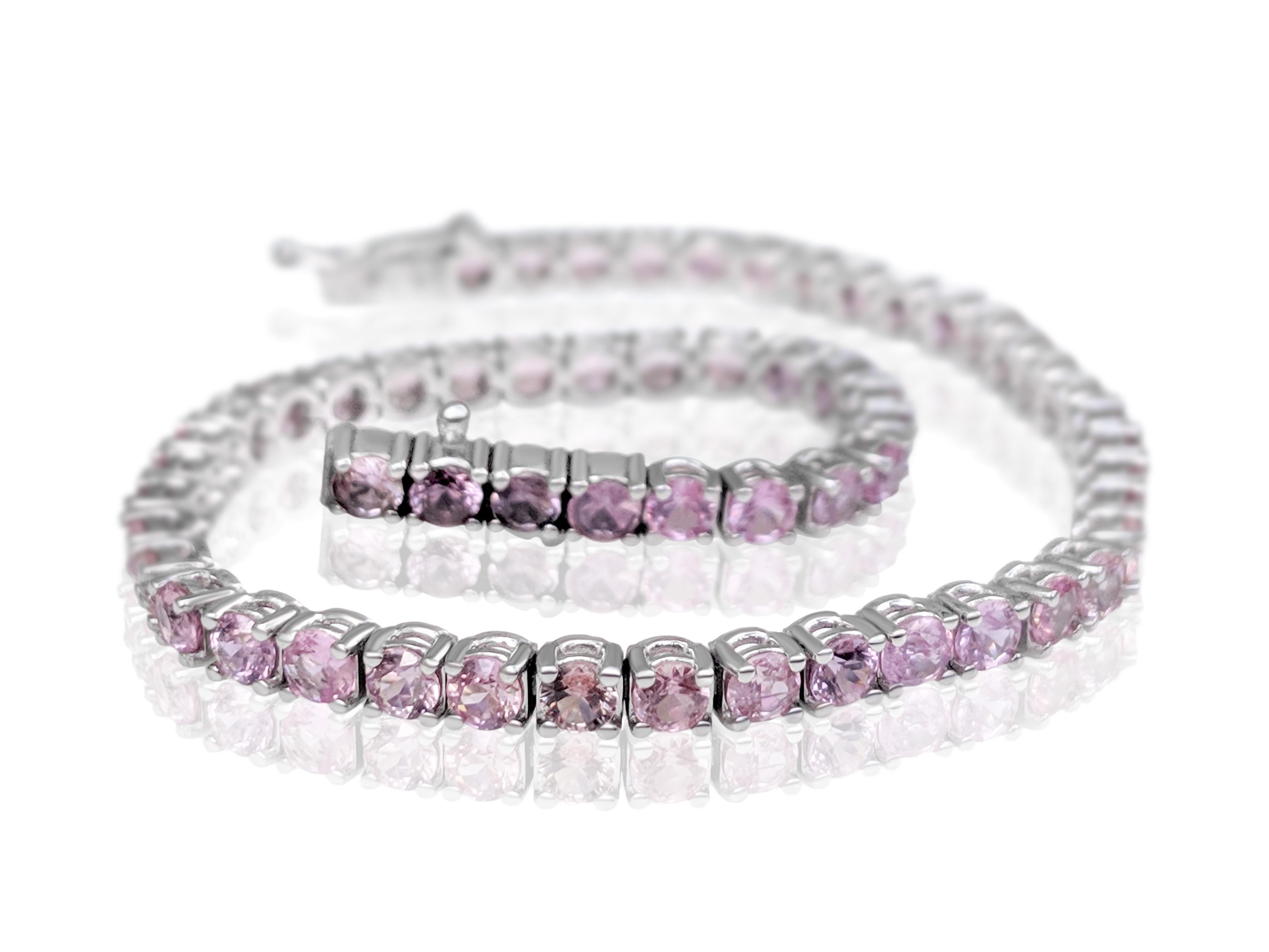 $1 NO RESERVE! 6.08 Carat Sapphire Tennis Riviera - 14 kt. White Gold Bracelet 2