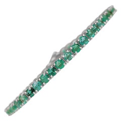 $1 NO RESERVE! - 6.51ct Natural Emerald Tennis - 14k White Gold Bracelet