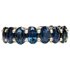 $1 NO RESERVE ! 7.13 Carat Sapphire Eternity Band - 14K Yellow Gold Ring
