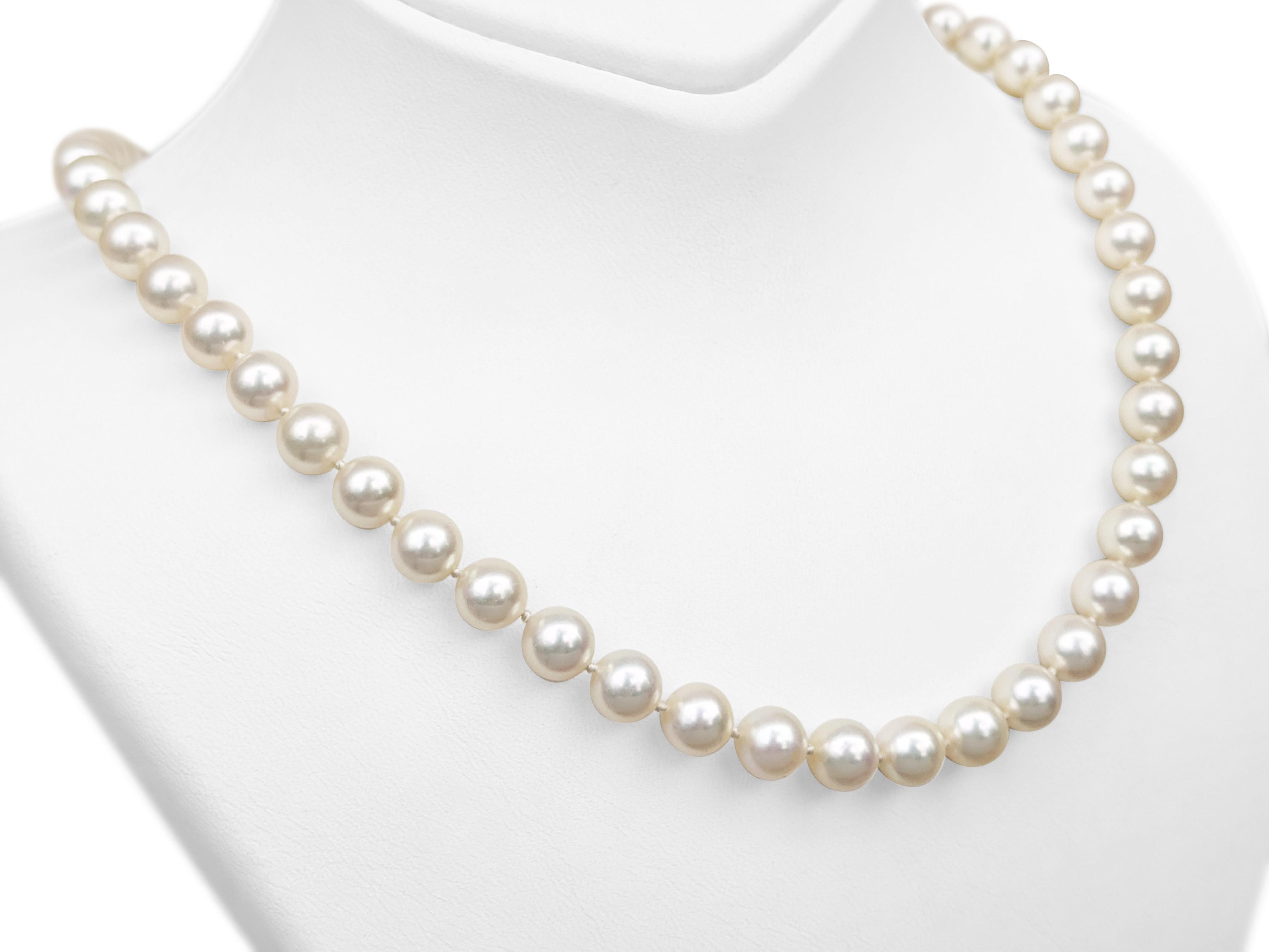 Round Cut $1 NO RESERVE! - 7.5mm Cream Japanese Akoya Pearls, Yellow Gold Necklace