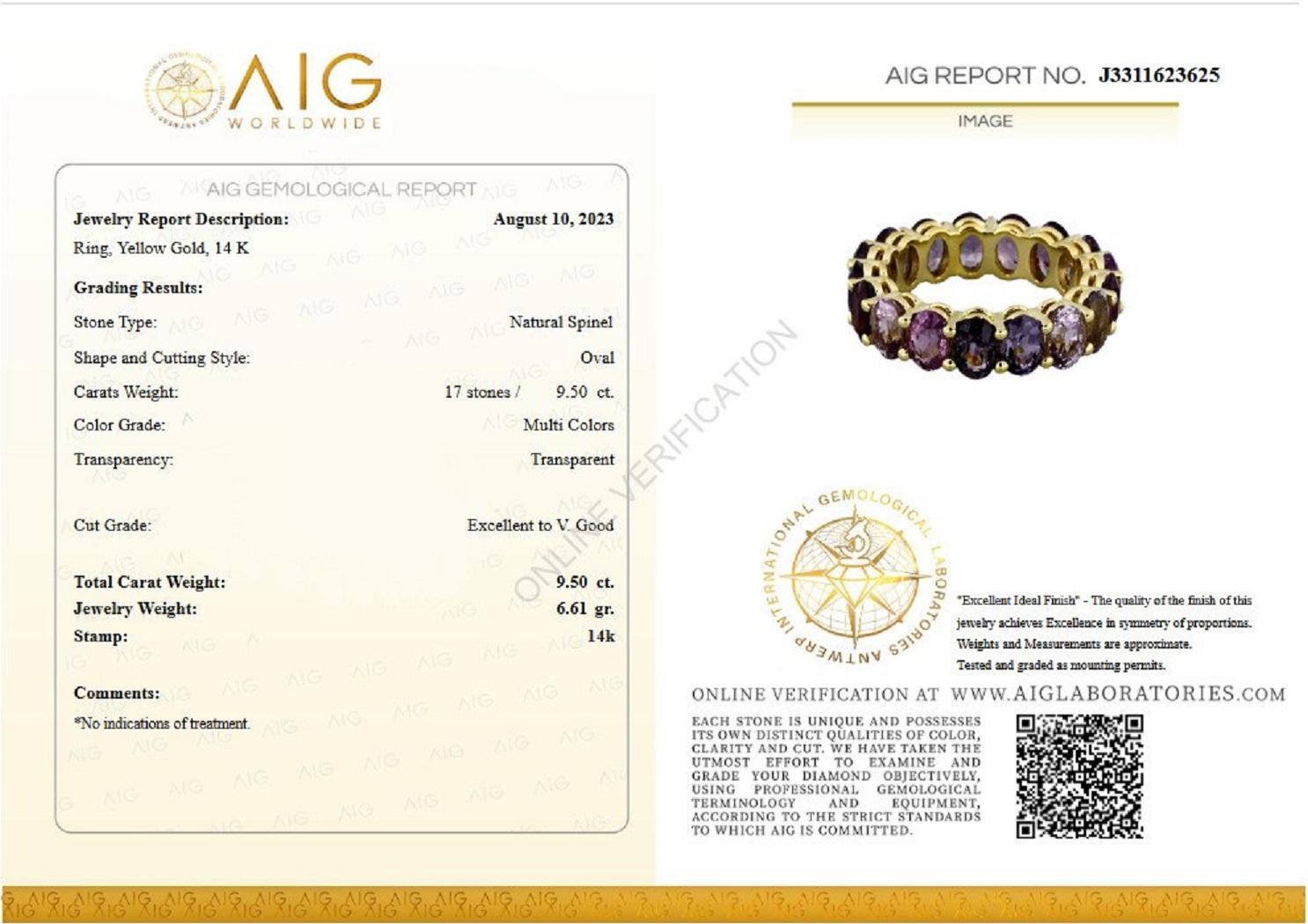 $1 NO RESERVE!  9.50cttw Natural Spinel Eternity Band - 14k Yellow Gold In New Condition In Ramat Gan, IL