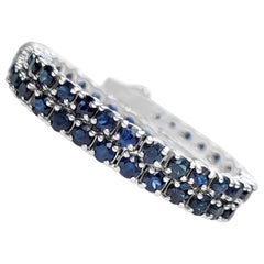 $1 No Reserve! - 9.78ct Natural Sapphire Tennis Riviera, 14k White Gold Bracelet