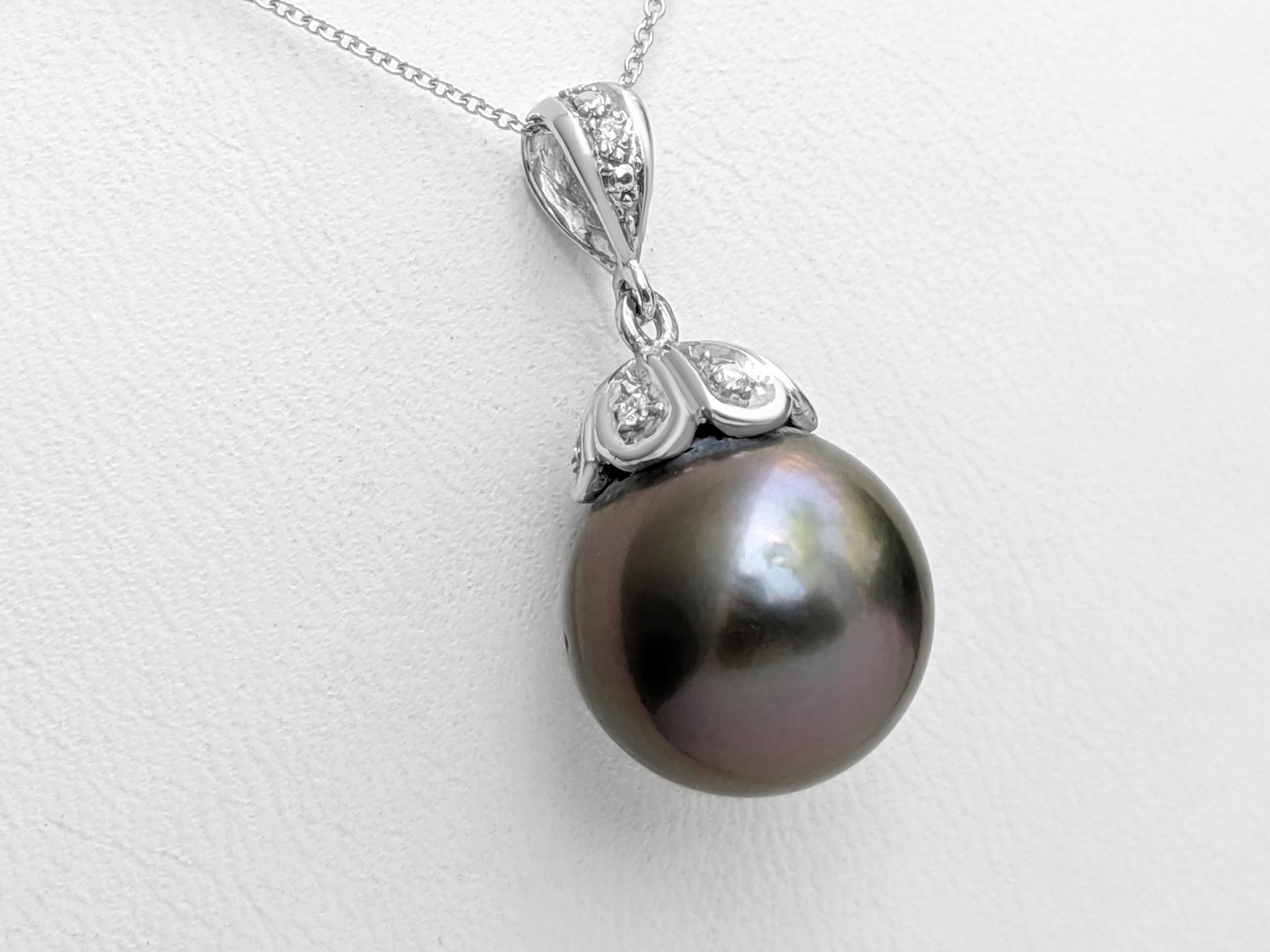 Women's $1 NO RESERVE! - Aubergine Pearl & 0.08ct Diamonds 14k White Gold Necklace