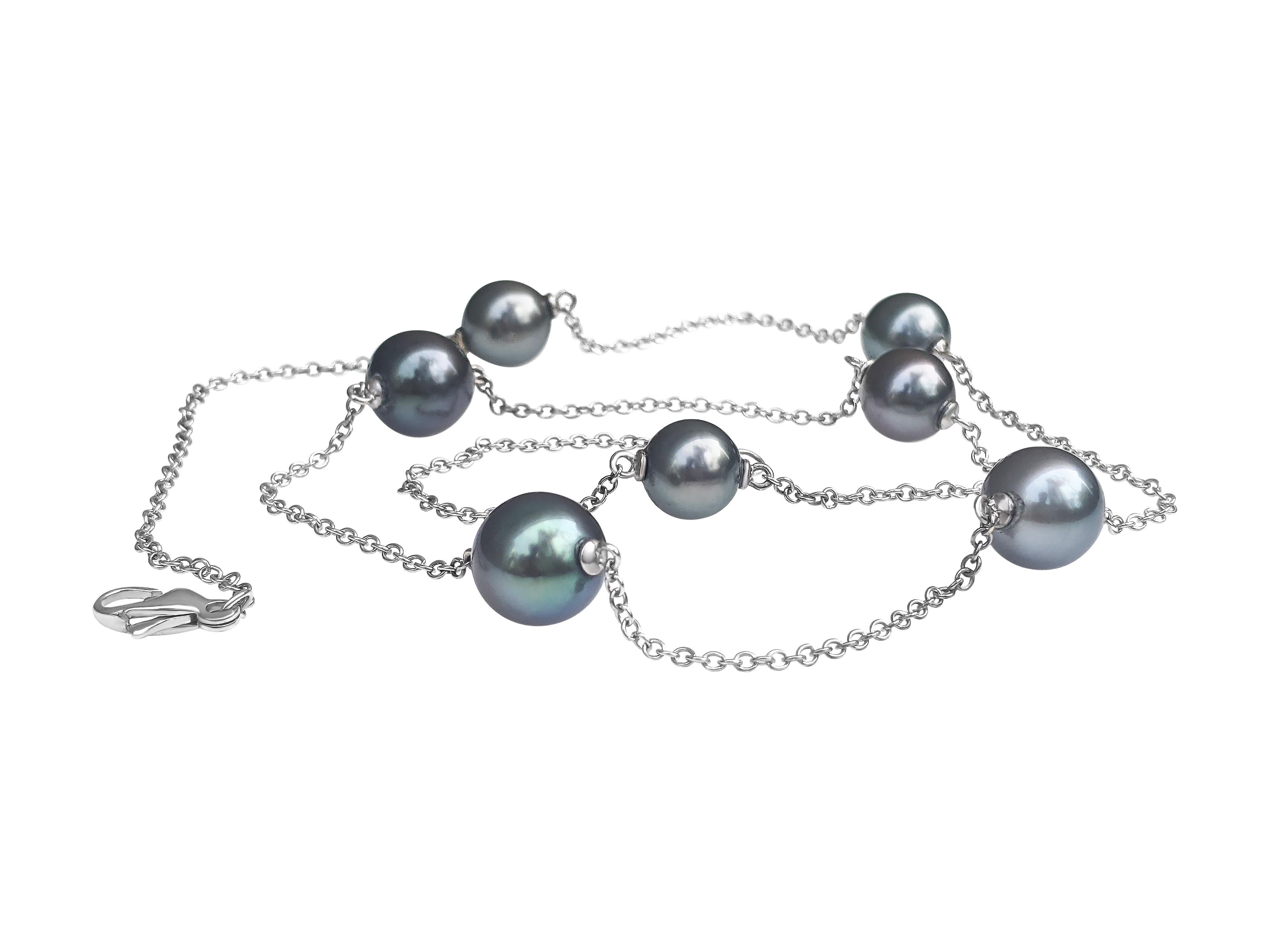 $1 No Reserve! -  Black Tahiti Pearls, 14 Karat White Gold Station Necklace 1