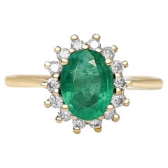$1 No Reserve! Igi 1.16ct Emerald & 0.28ct Diamonds Halo, 14kt Yellow Gold Ring