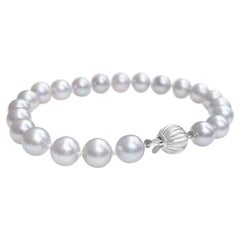$1 No Reserve, Metalic Grey Akoya Pearl, 14 Karat White Gold Bracelet