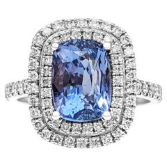 $1 NO RESERVE! - No Heat 4.07ct Sapphire 
0.80ct Diamonds , 18K White Gold Ring