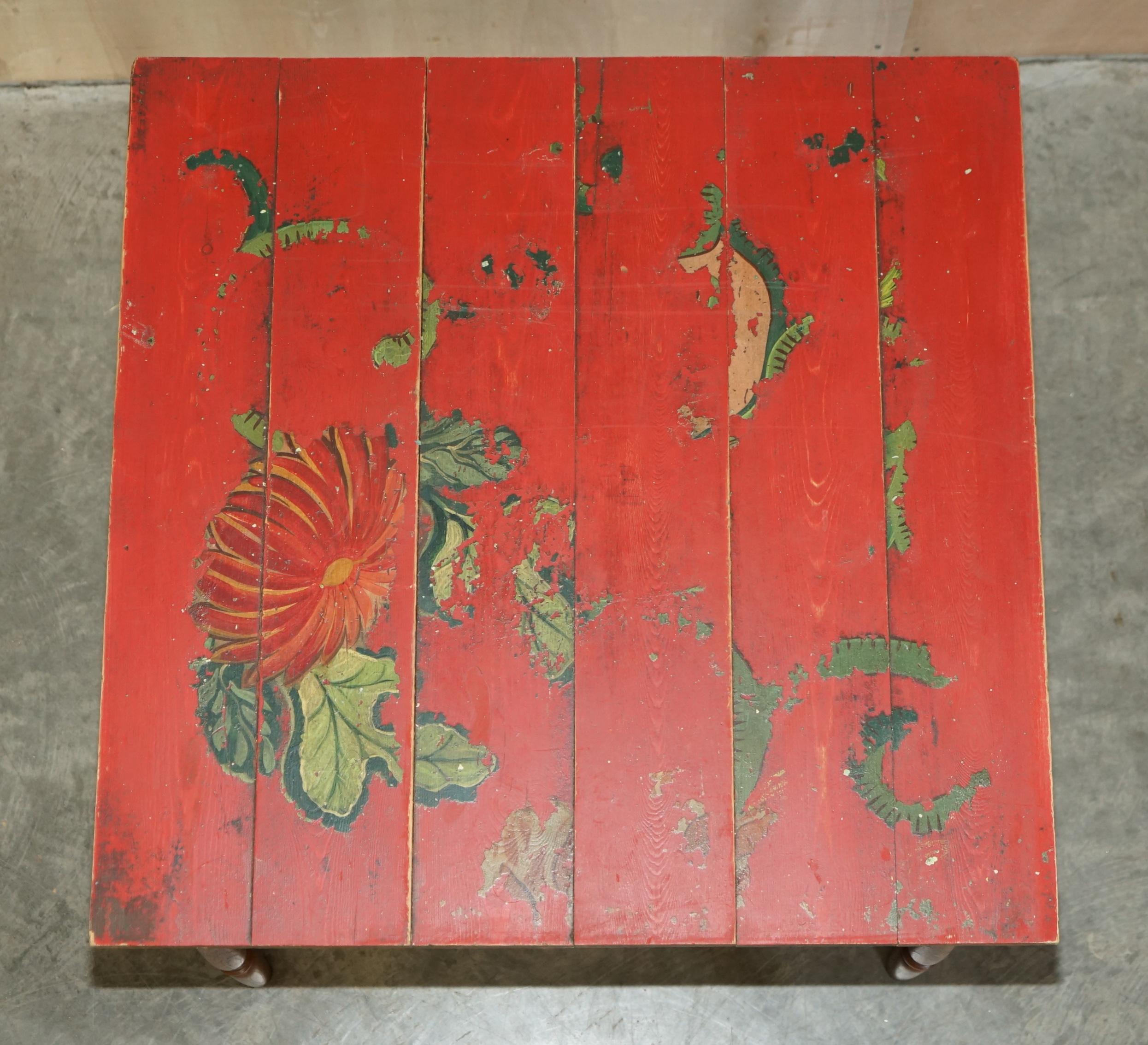 Victorian 1 of 10 Antique Hand Painted French Pine Vendange Wine Tasting Tables Lovely For Sale