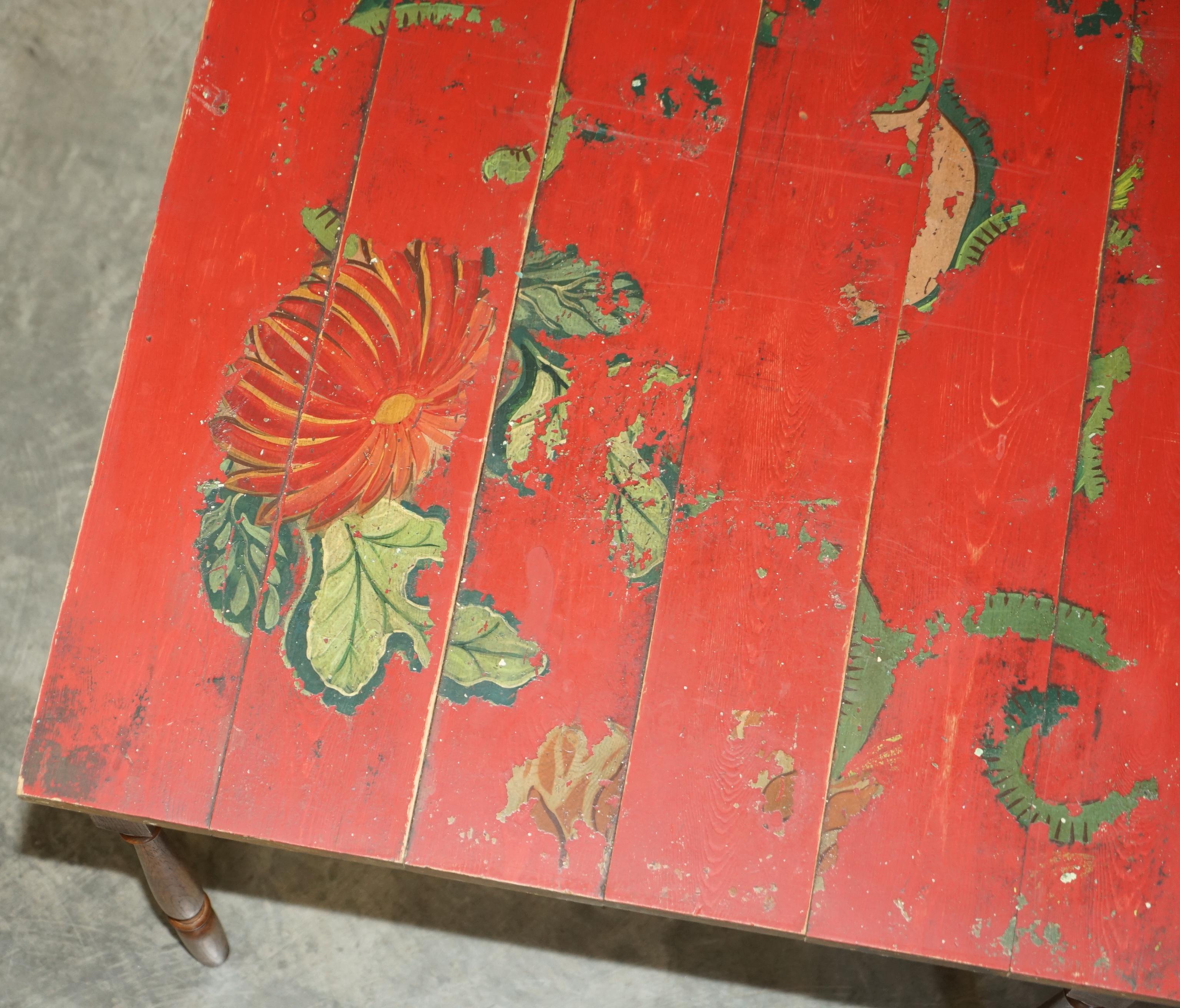 Hand-Painted 1 of 10 Antique Hand Painted French Pine Vendange Wine Tasting Tables Lovely For Sale