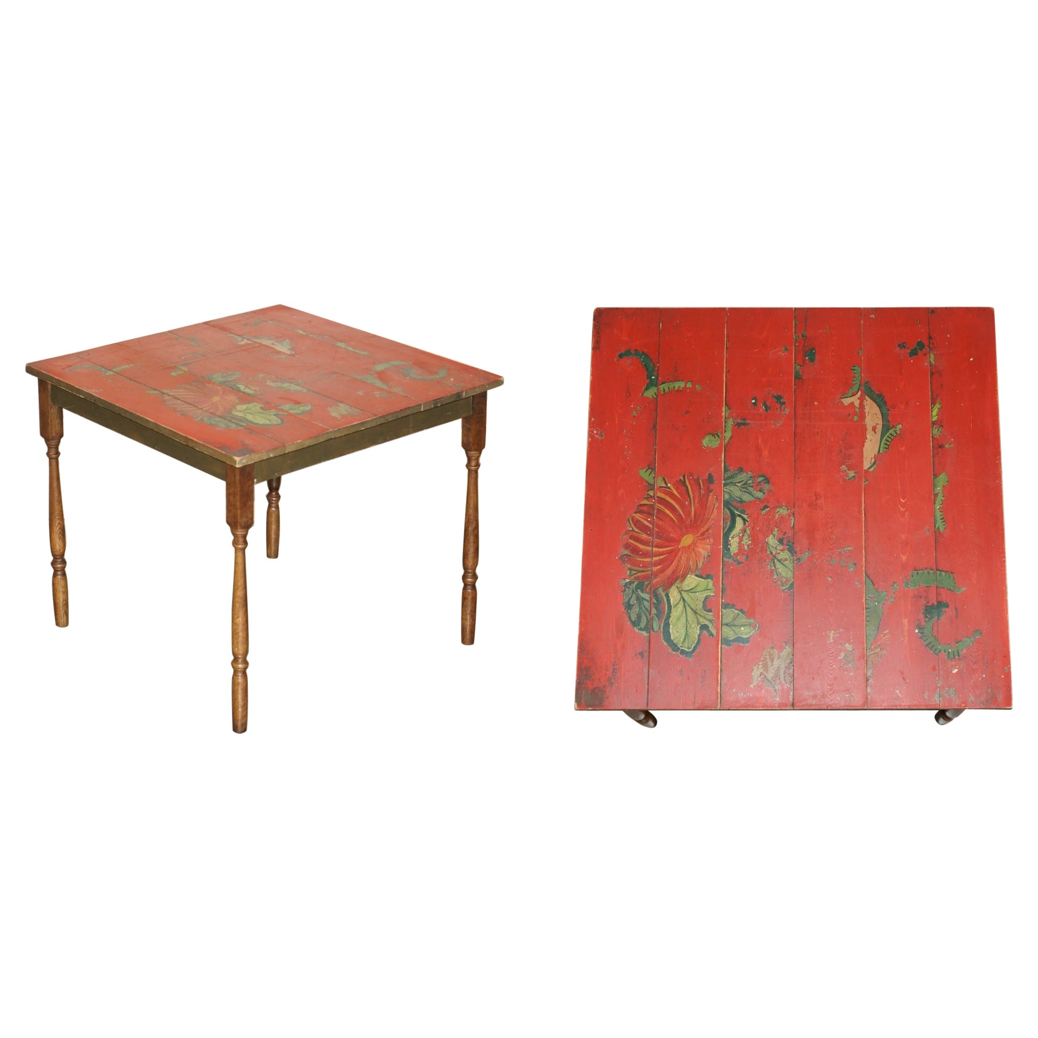 1 of 10 Antique Hand Painted French Pine Vendange Wine Tasting Tables Lovely