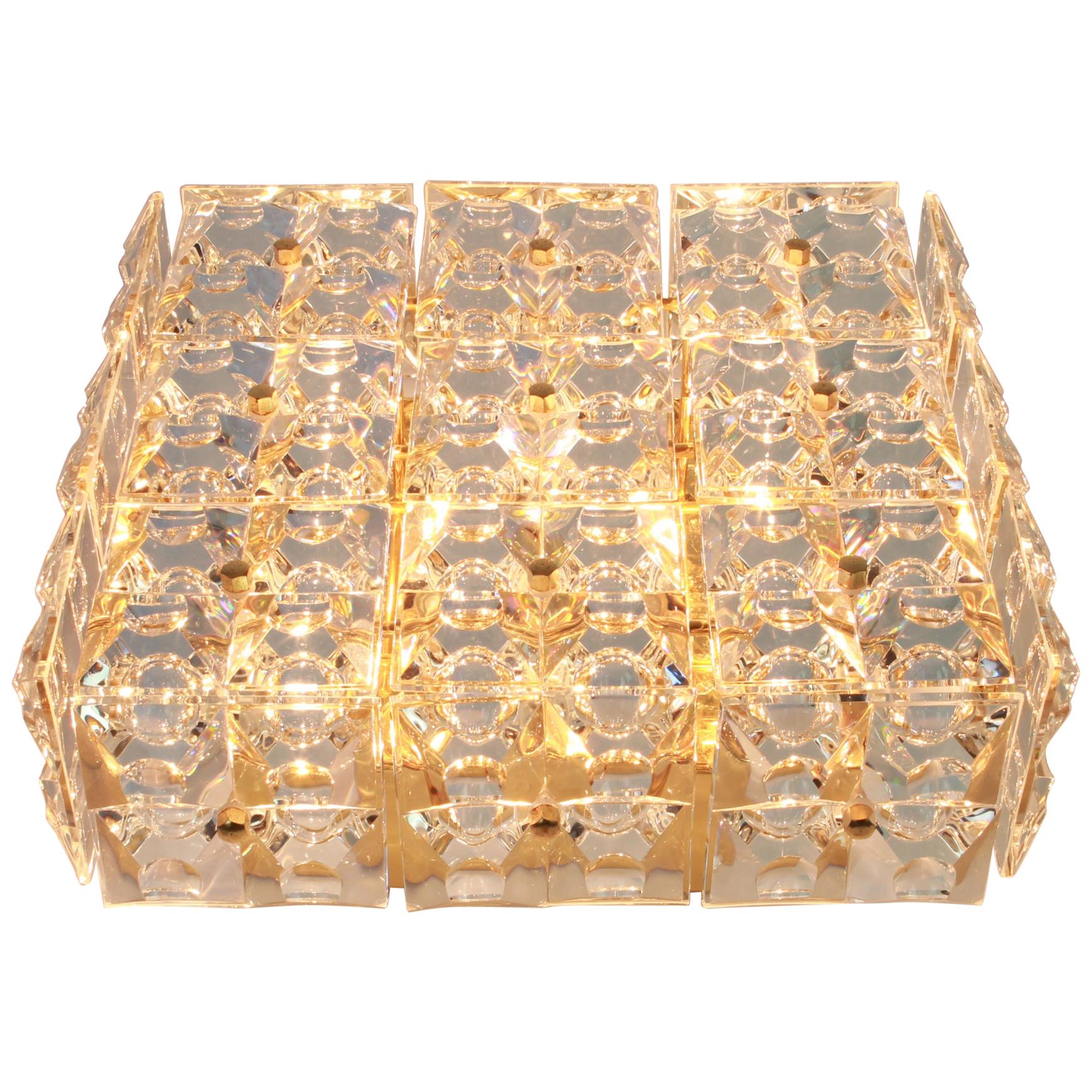 1 of 10 Large Flush Mount Faceted Crystal Light Fixture by Kinkeldey, Germany