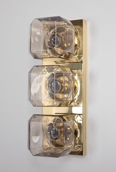 1 von 10 Großer Wandleuchter aus Rauchglas von Limburg, Deutschland, 1970er Jahre