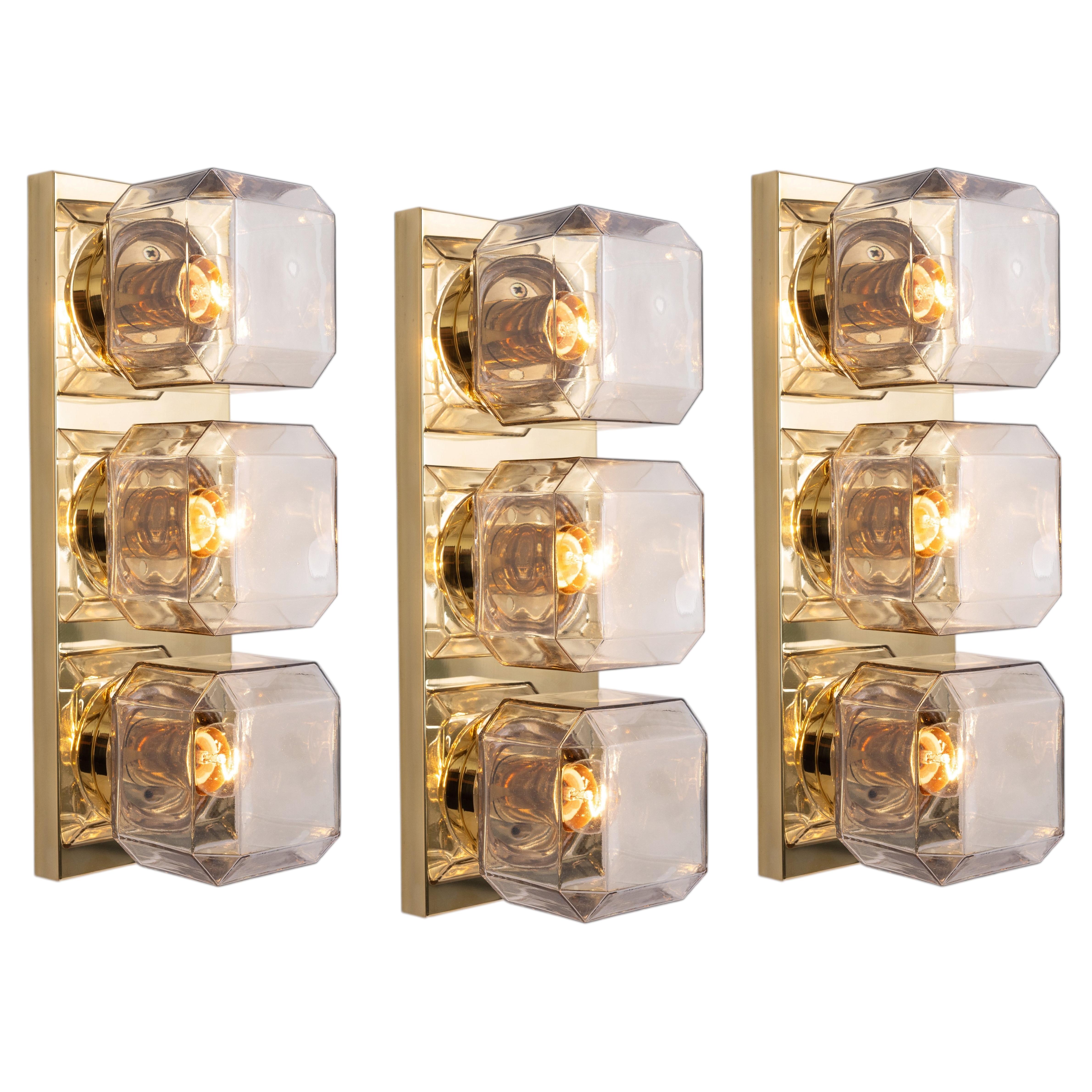 1 of 10 Large Smoked Glass Wall Sconce by Limburg, Germany, 1970s