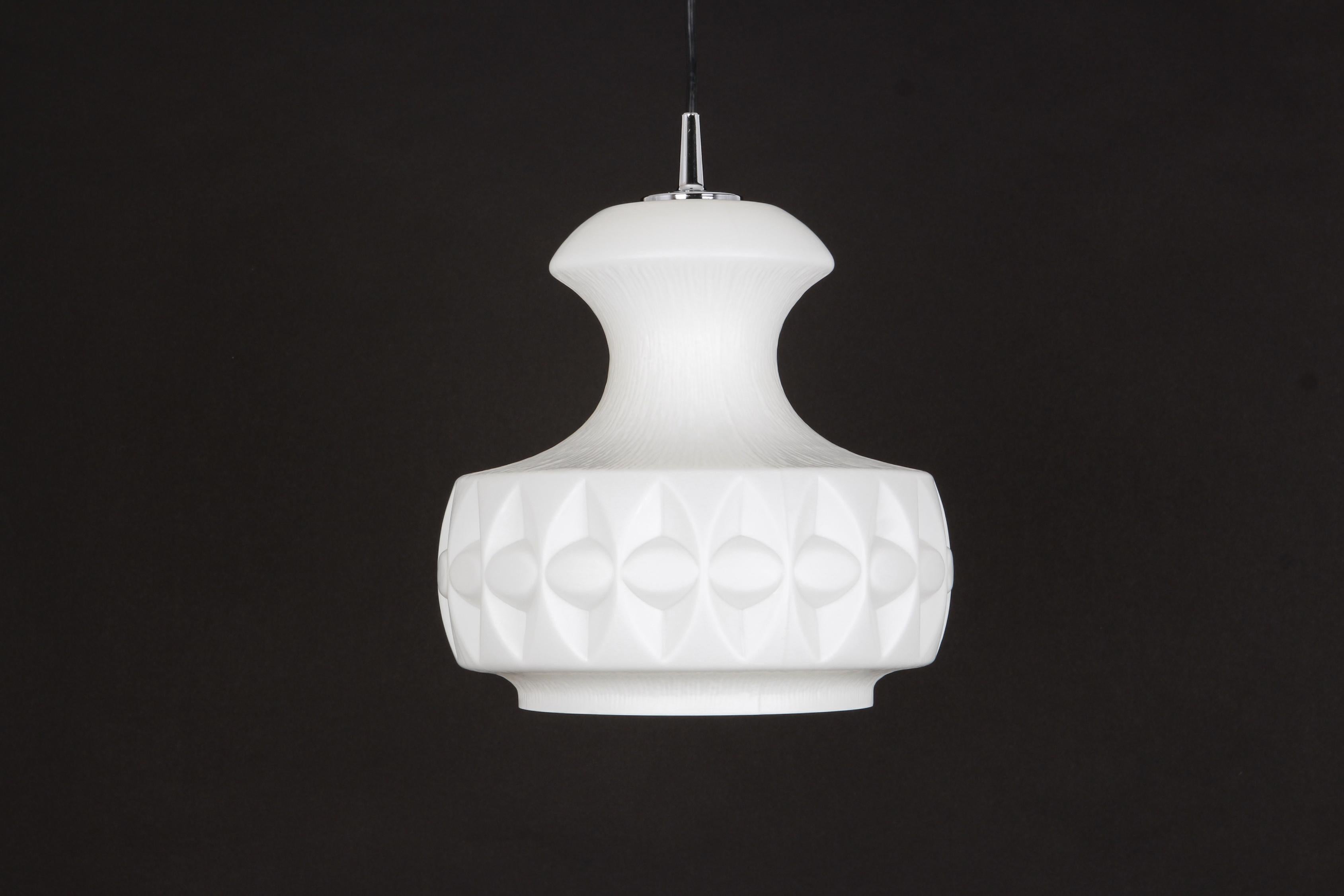 Mid-Century Modern 1 of 10 Midcentury White Glass Pendant Ceiling Lamp, Peill & Putzler, Germany For Sale