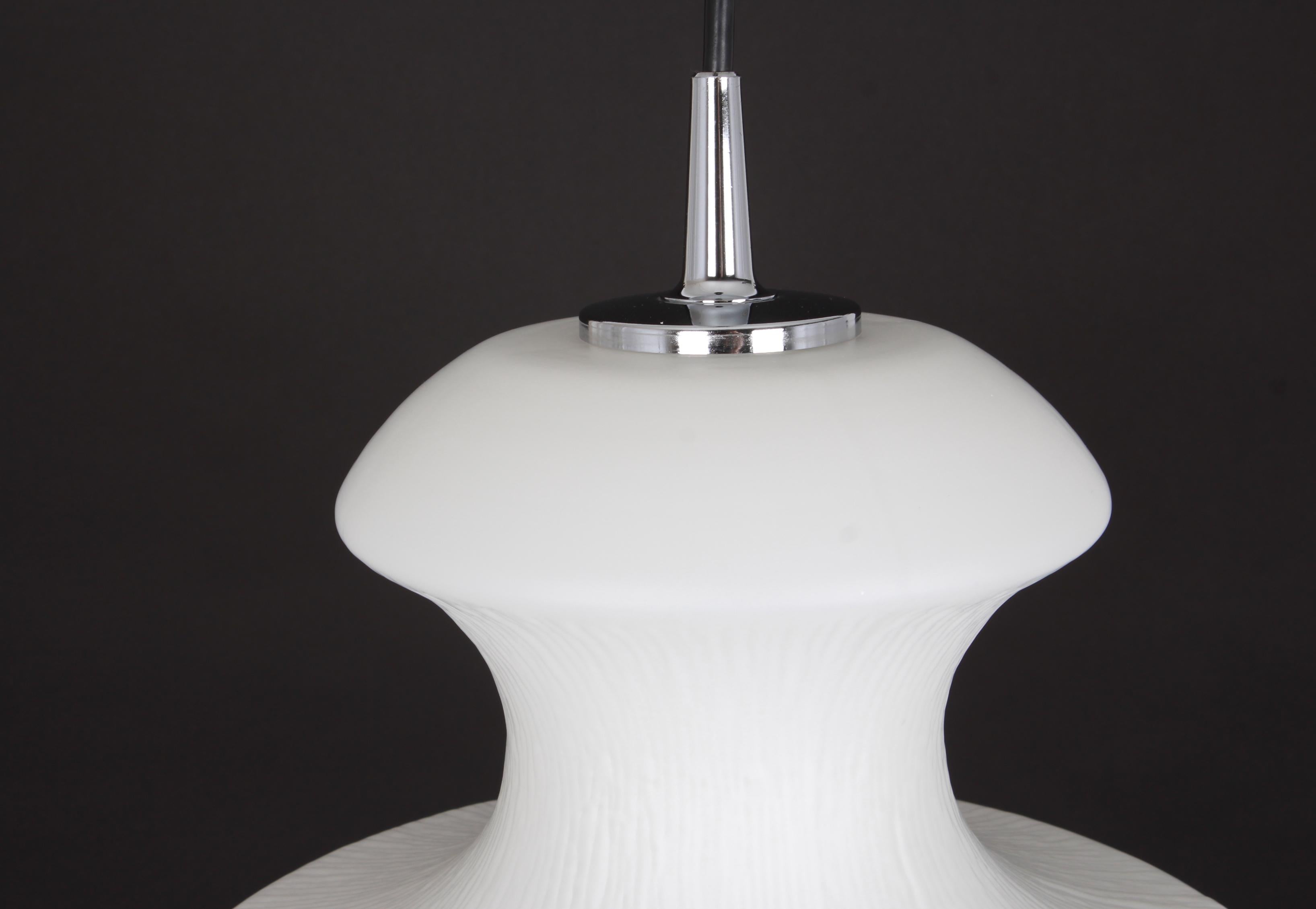 1 of 10 Midcentury White Glass Pendant Ceiling Lamp, Peill & Putzler, Germany For Sale 1