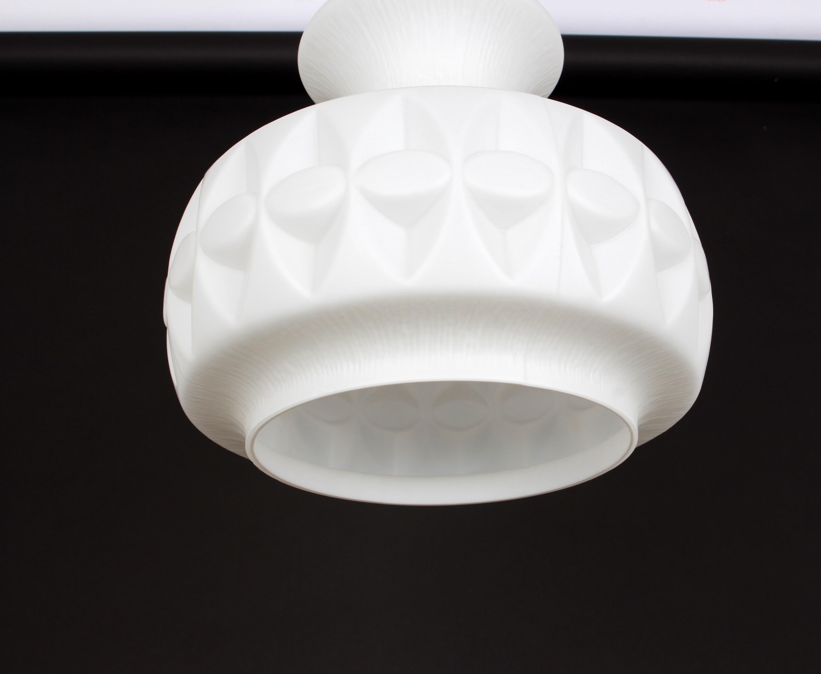 1 of 10 Midcentury White Glass Pendant Ceiling Lamp, Peill & Putzler, Germany For Sale 2