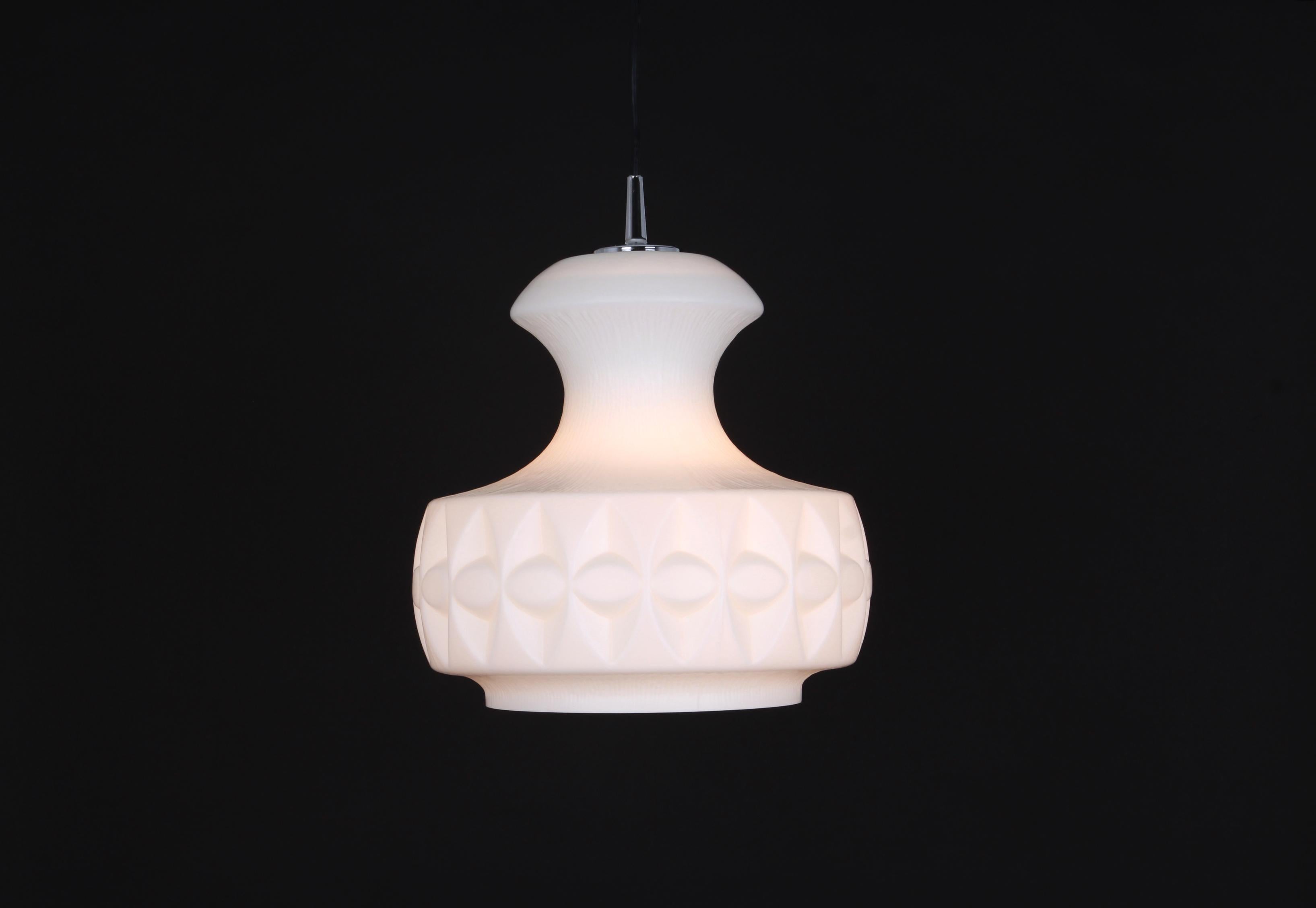 1 of 10 Midcentury White Glass Pendant Ceiling Lamp, Peill & Putzler, Germany For Sale 3