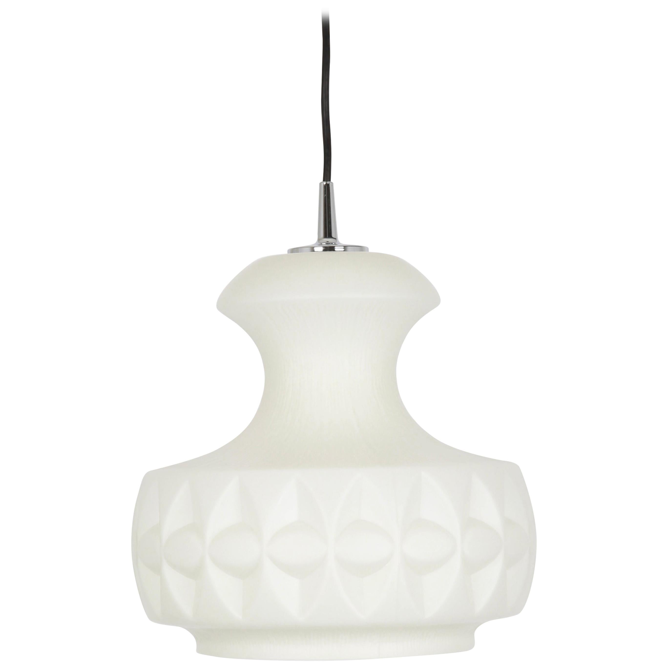 1 of 10 Midcentury White Glass Pendant Ceiling Lamp, Peill & Putzler, Germany For Sale