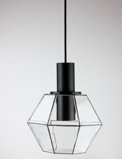 1 of 10 Minimalist Geometric Black & Clear Glass Pendant Lights by Limburg 1970s