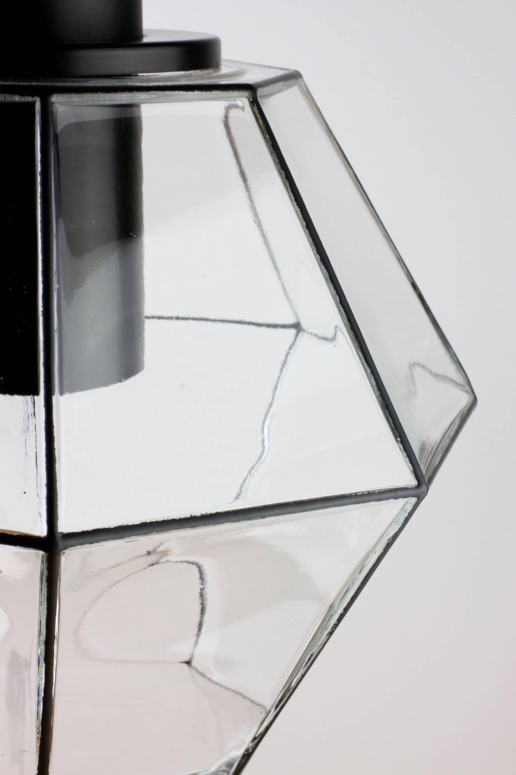 Molded 1 of 10 Minimalist Geometric Black & Clear Glass Pendant Lights by Limburg 1970s For Sale