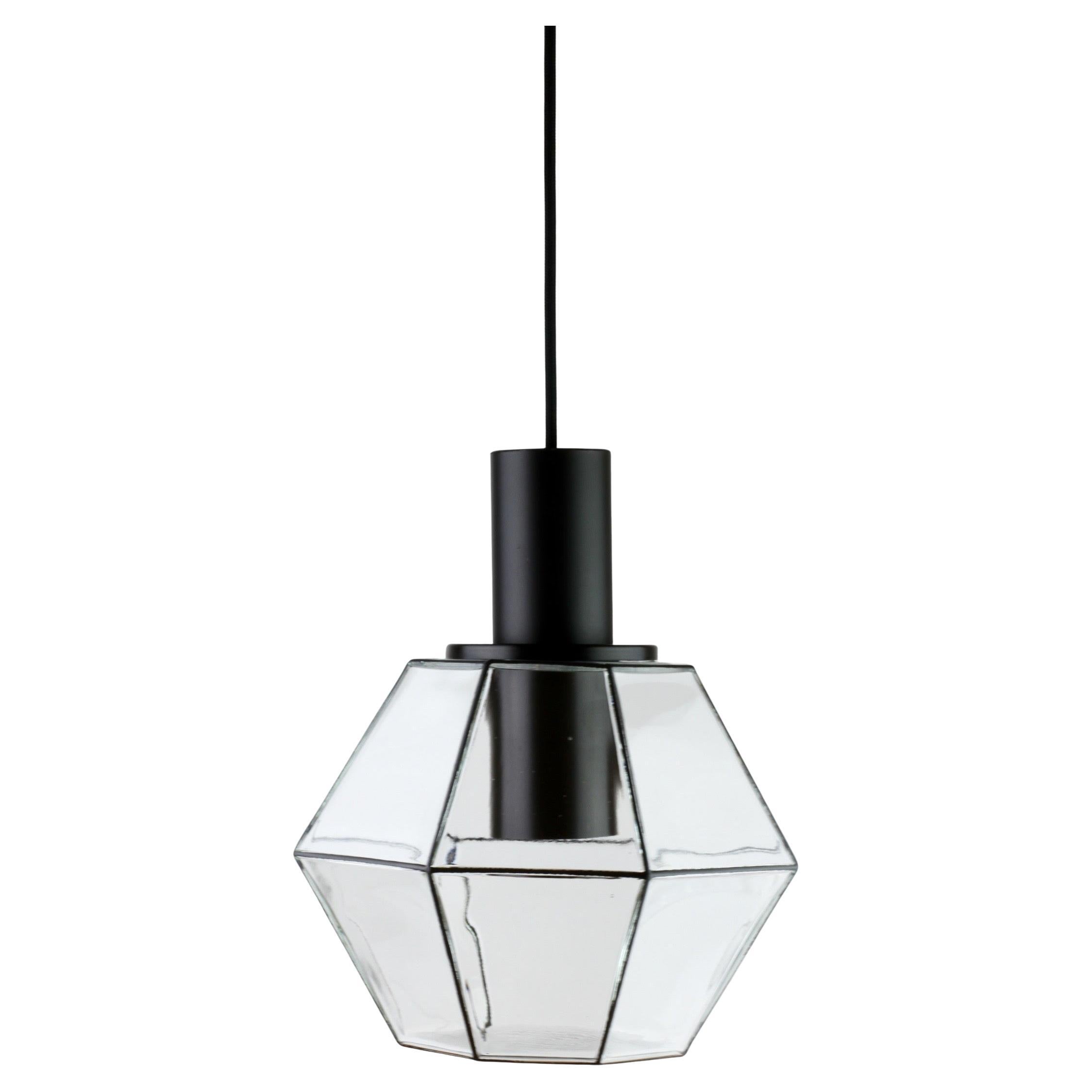 1 von 10 Minimalistische Geometrische Pendelleuchten aus schwarzem und klarem Glas von Limburg 1970s