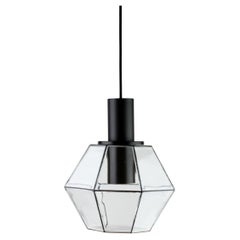1 von 10 Minimalistische Geometrische Pendelleuchten aus schwarzem und klarem Glas von Limburg 1970s