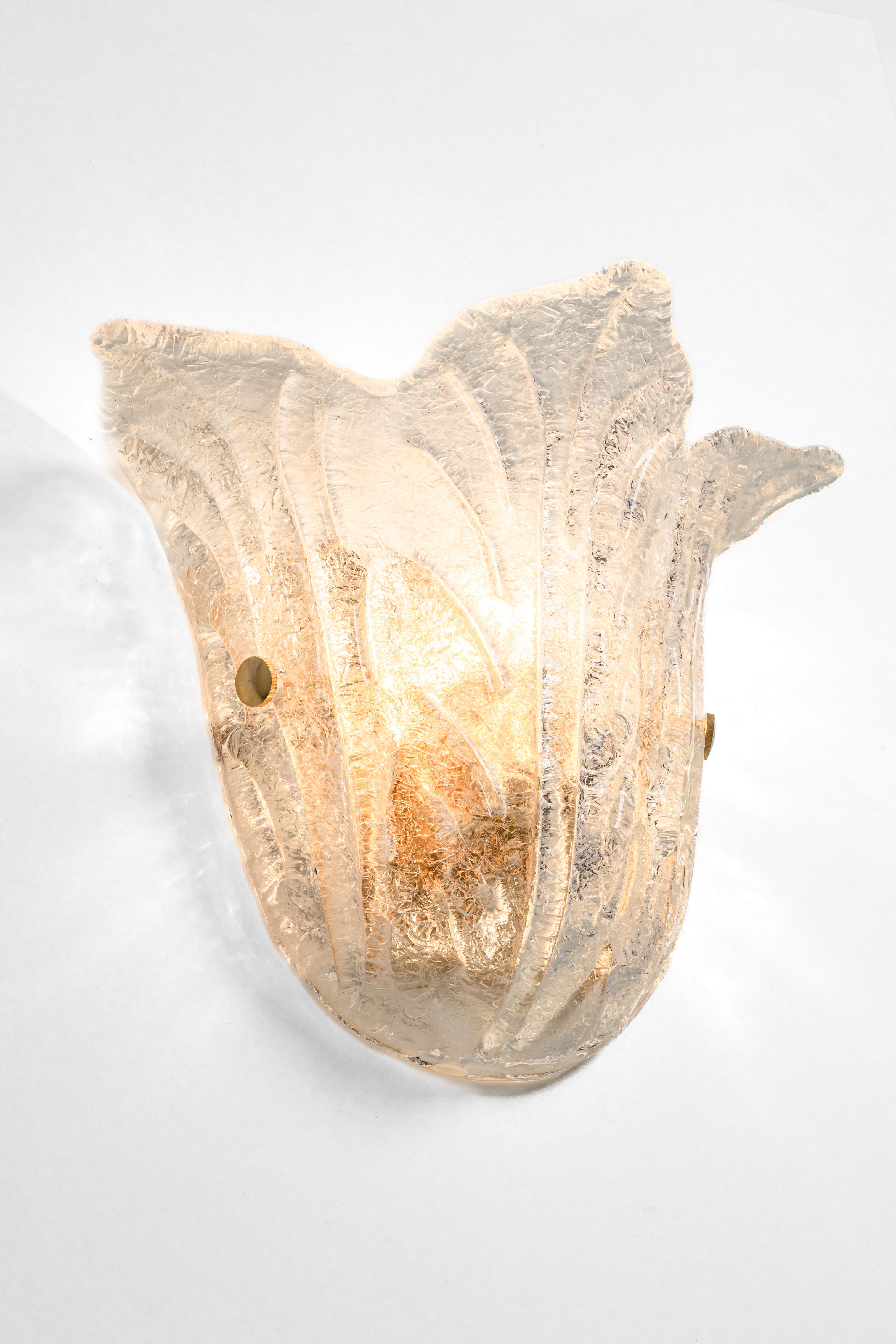 German 1 of 10 Pairs of Large Murano Glass Wall Sconce Venini Style, Italy, 1970s For Sale