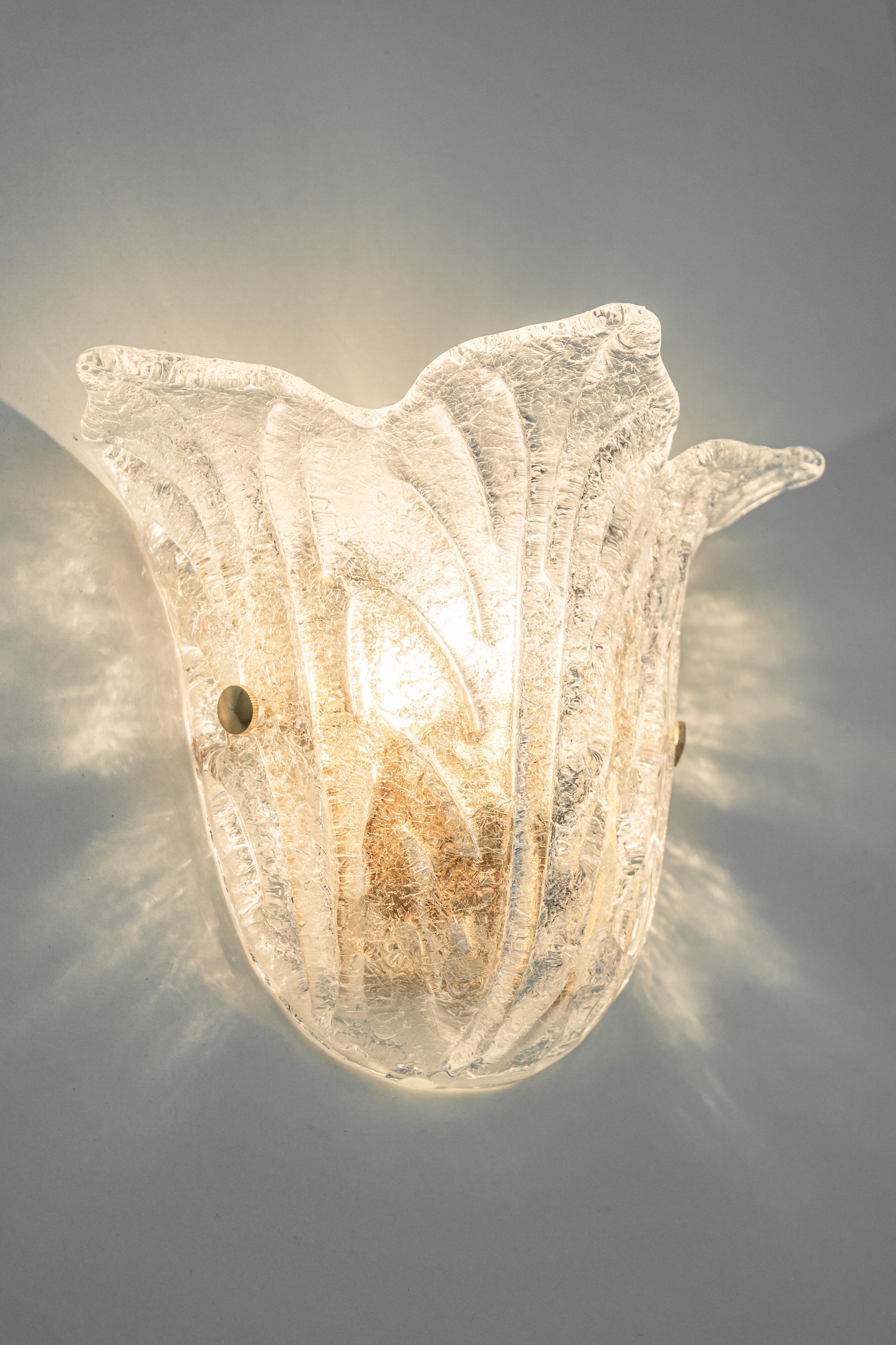 Late 20th Century 1 of 10 Pairs of Large Murano Glass Wall Sconce Venini Style, Italy, 1970s For Sale