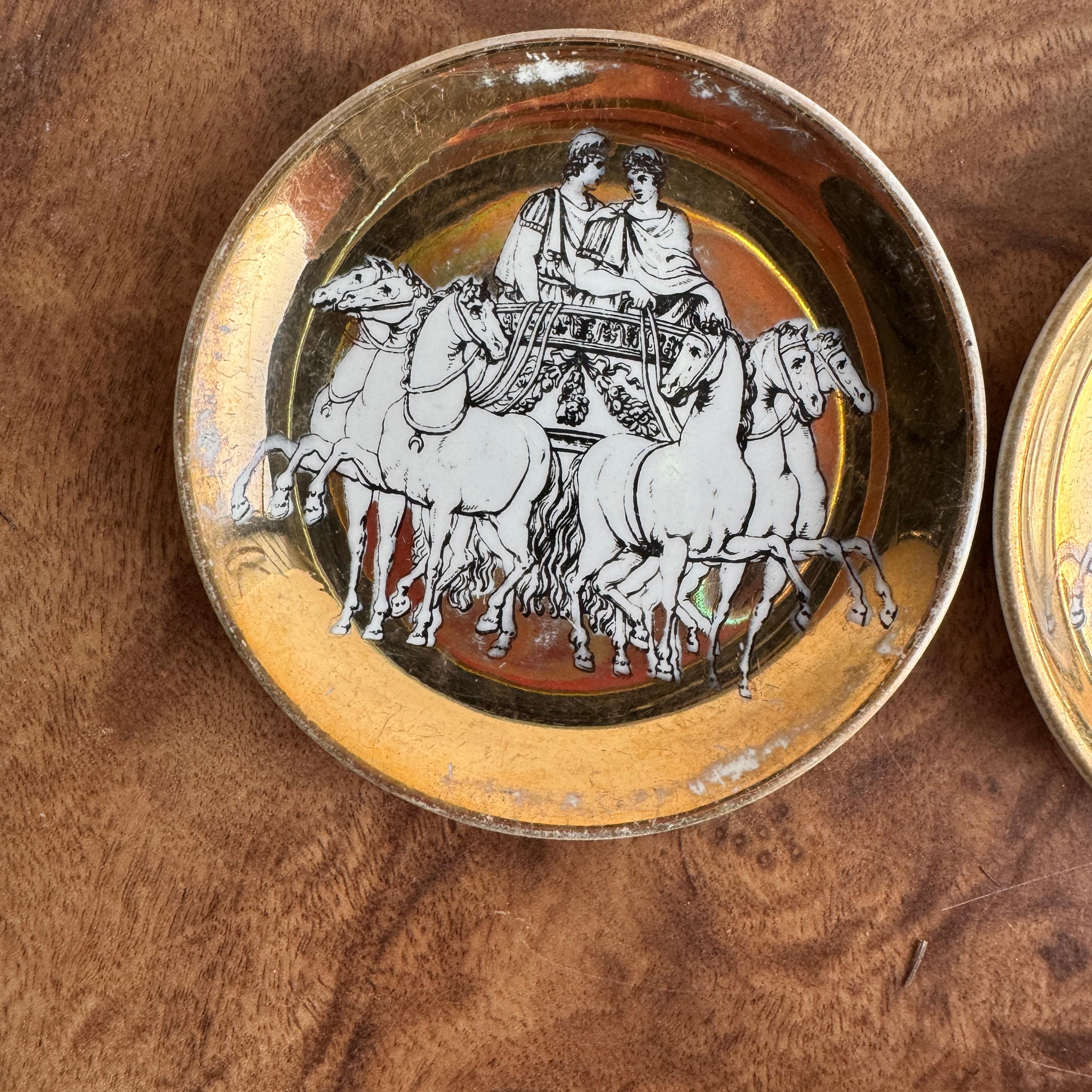 Mid-20th Century Piero Fornasetti Gilded Porcelain Chariot Coasters or Nut Dishes Vintage-  6 pcs For Sale