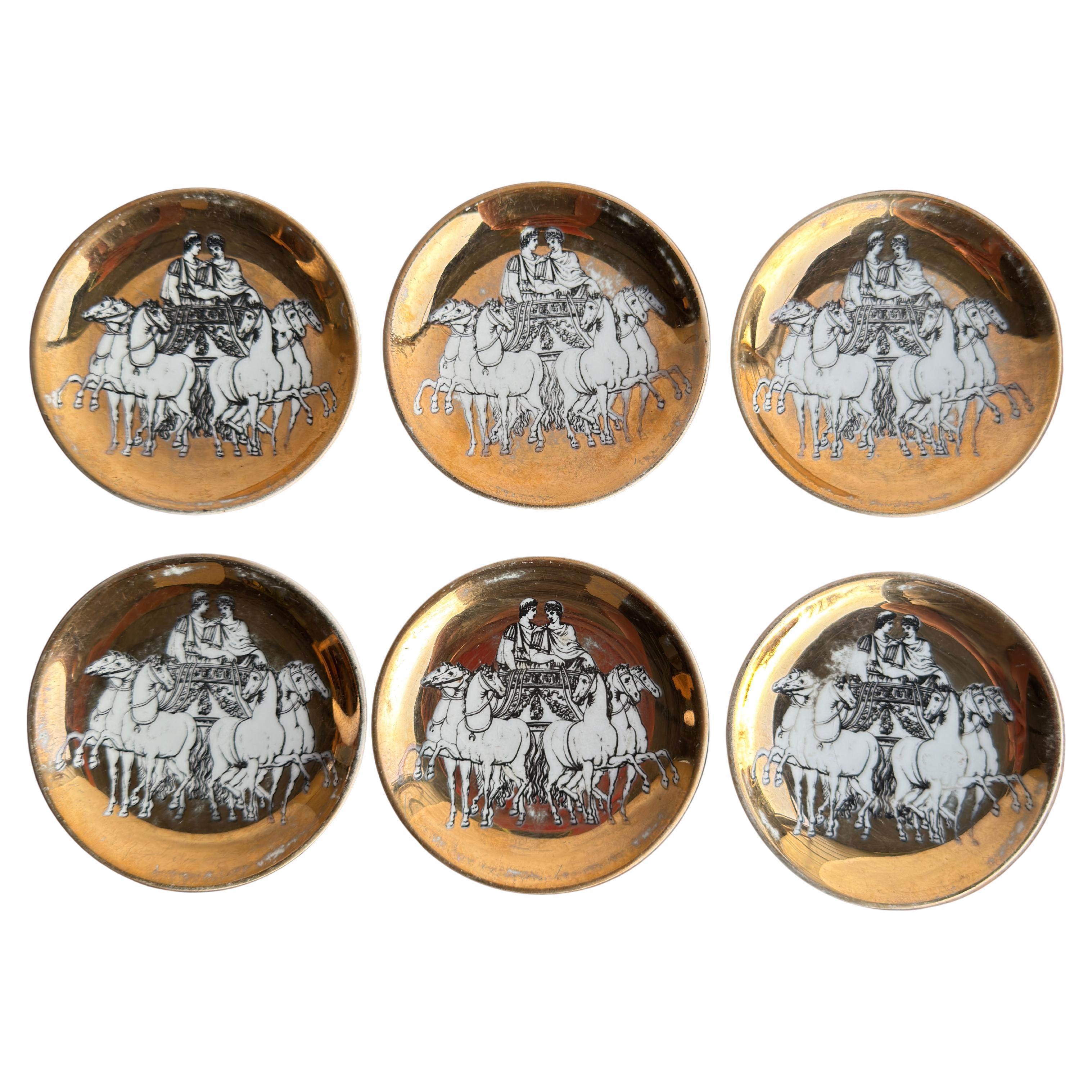 Piero Fornasetti - Sottobicchieri o piatti da portata in porcellana dorata Vintage-  6 pezzi