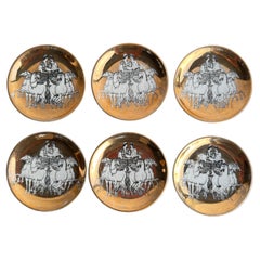 Piero Fornasetti Posavasos o Platos para Nueces de Porcelana Dorada - Vintage  6 piezas