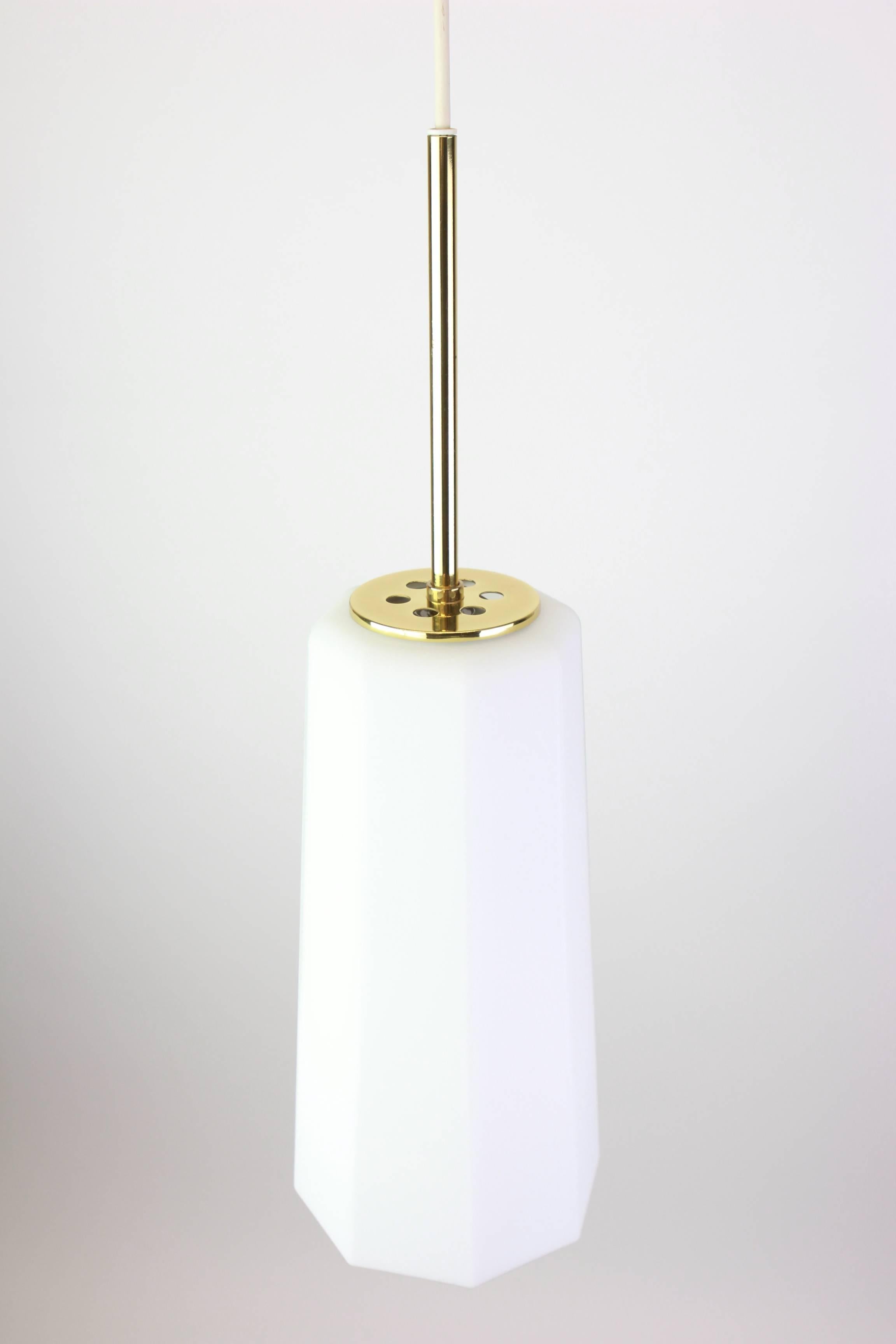 Brass 1 of 2 Stunning Opal Glass Pendants by Limburg, Germany, 1970s For Sale