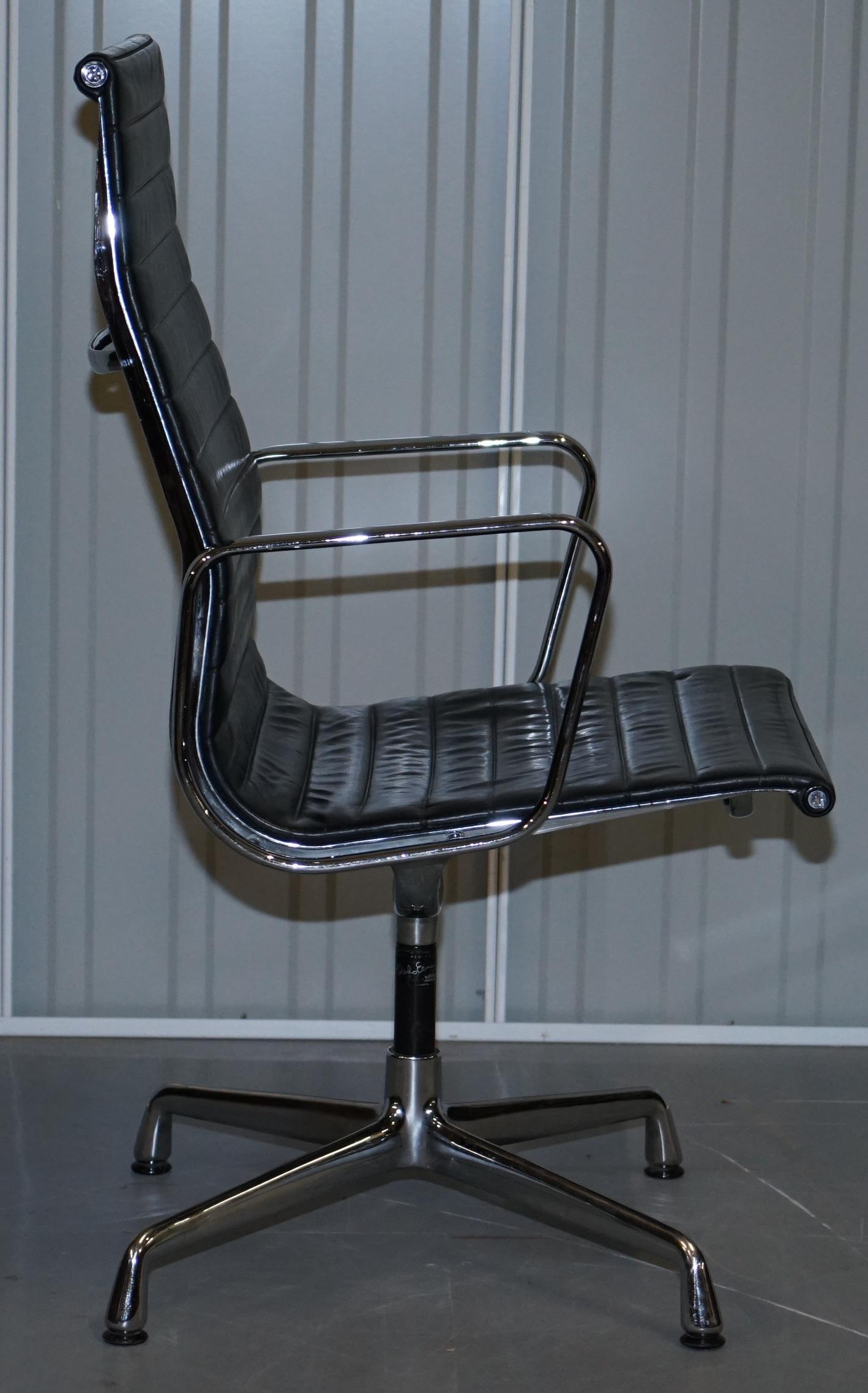 1 of 10 Vitra Eames Herman Miller Black Leather Swivel Office Chairs For Sale 5