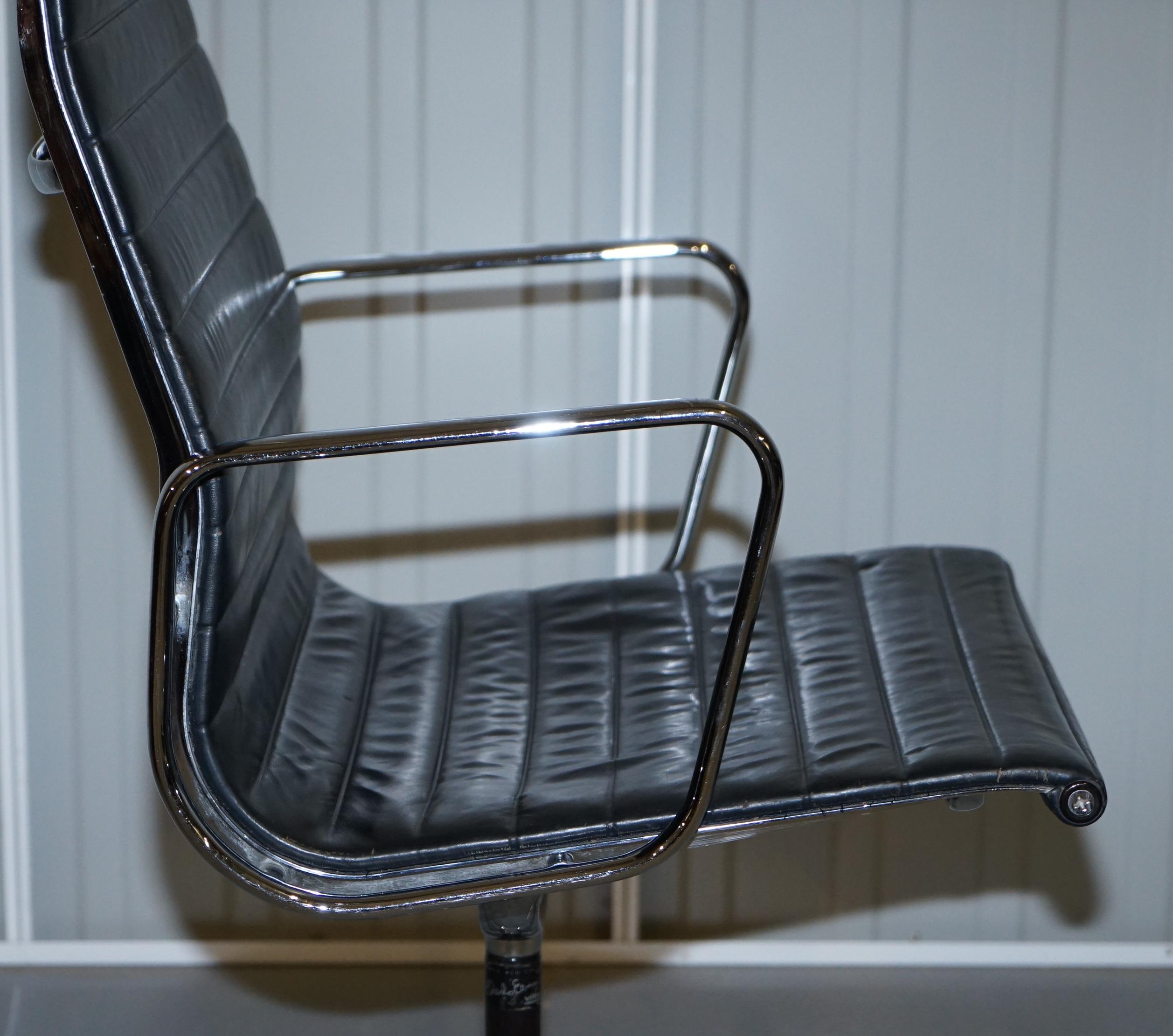 1 of 10 Vitra Eames Herman Miller Black Leather Swivel Office Chairs For Sale 5
