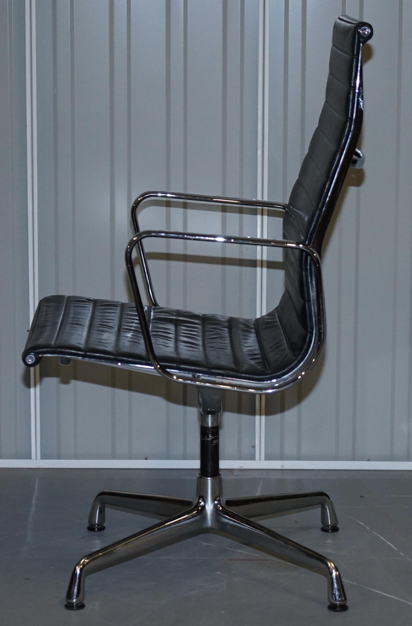 1 of 10 Vitra Eames Herman Miller Black Leather Swivel Office Chairs For Sale 8