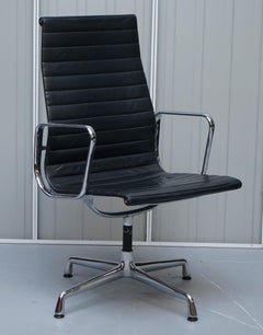 1 of 10 Vitra Eames Herman Miller Black Leather Swivel Office Chairs