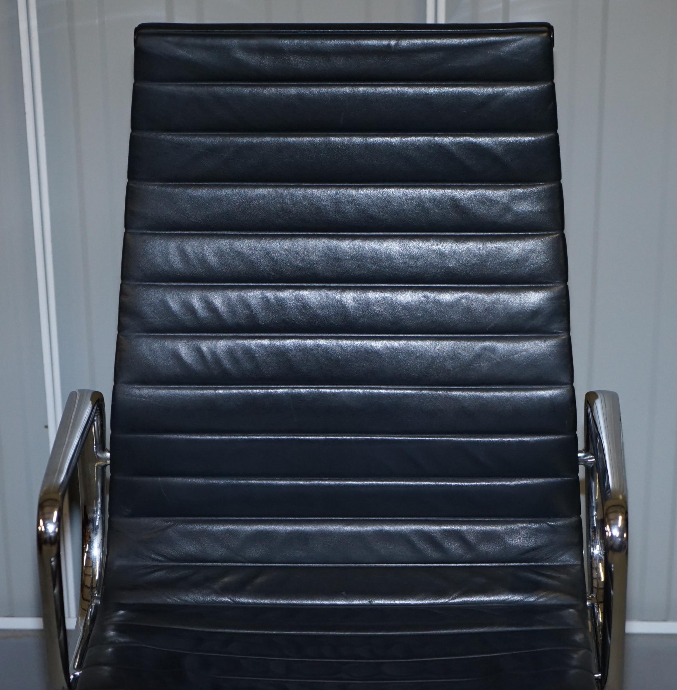 English 1 of 10 Vitra Eames Herman Miller Black Leather Swivel Office Chairs For Sale
