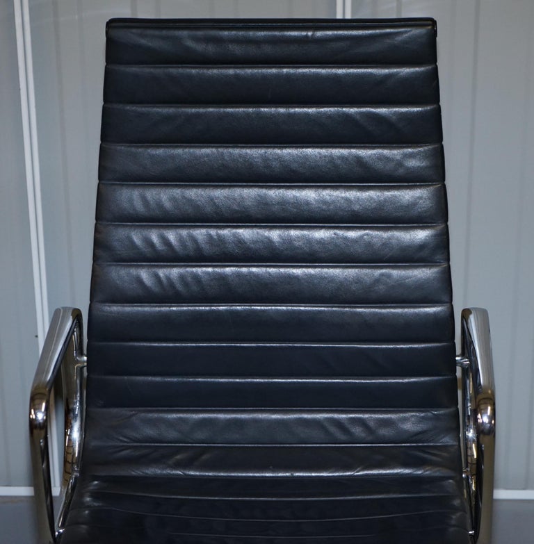 20th Century 1 of 10 Vitra Eames Herman Miller Black Leather Swivel Office Chairs For Sale