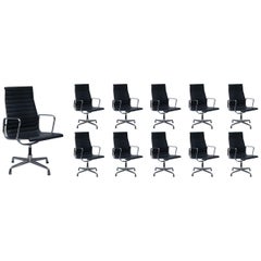 Vintage 1 of 10 Vitra Eames Herman Miller Black Leather Swivel Office Chairs